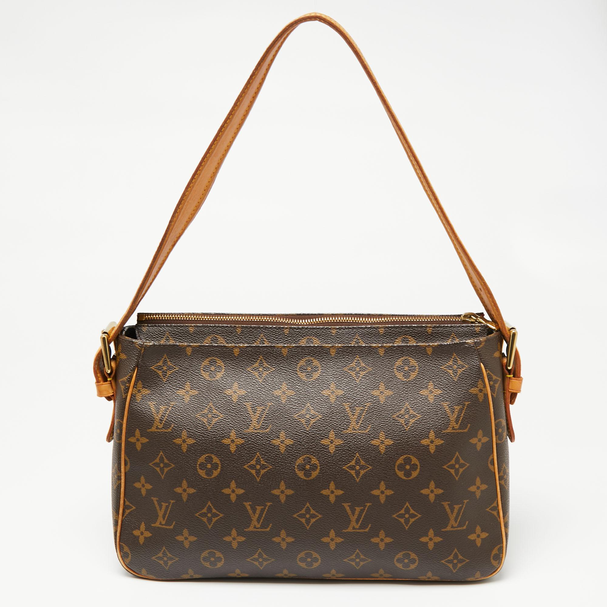 This Louis Vuitton Viva Cite GM bag has the perfect fusion of fashion and practicality. Constructed from the signature monogram canvas with a contrast pipeline, it embodies a minimalistic design with an elegant touch. It is defined by a short