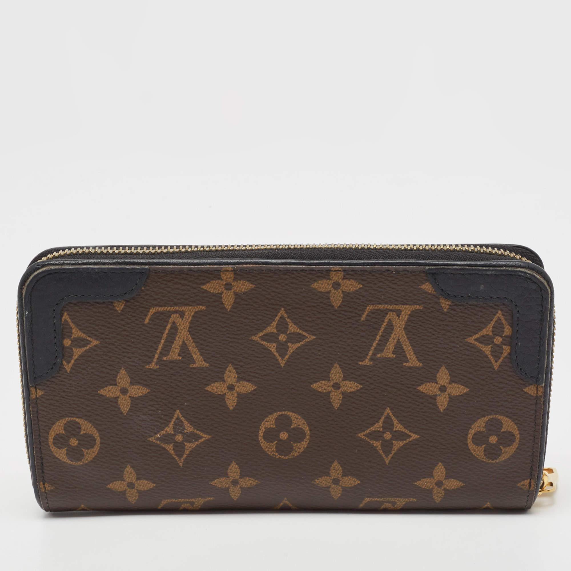 This Louis Vuitton Zippy wallet is conveniently designed for everyday use. Crafted from Monogram canvas and leather, the wallet has a wide zip closure that opens to reveal multiple slots, leather and canvas-lined compartments, and a zip pocket for