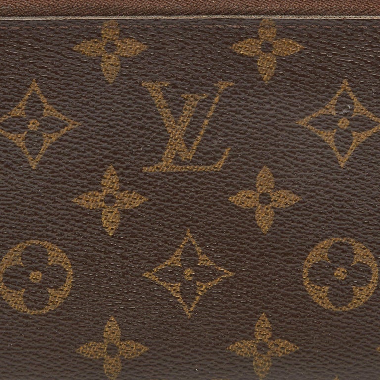 Used Brown Louis Vuitton Monogram Mini Lin Pattern Zippy Wallet