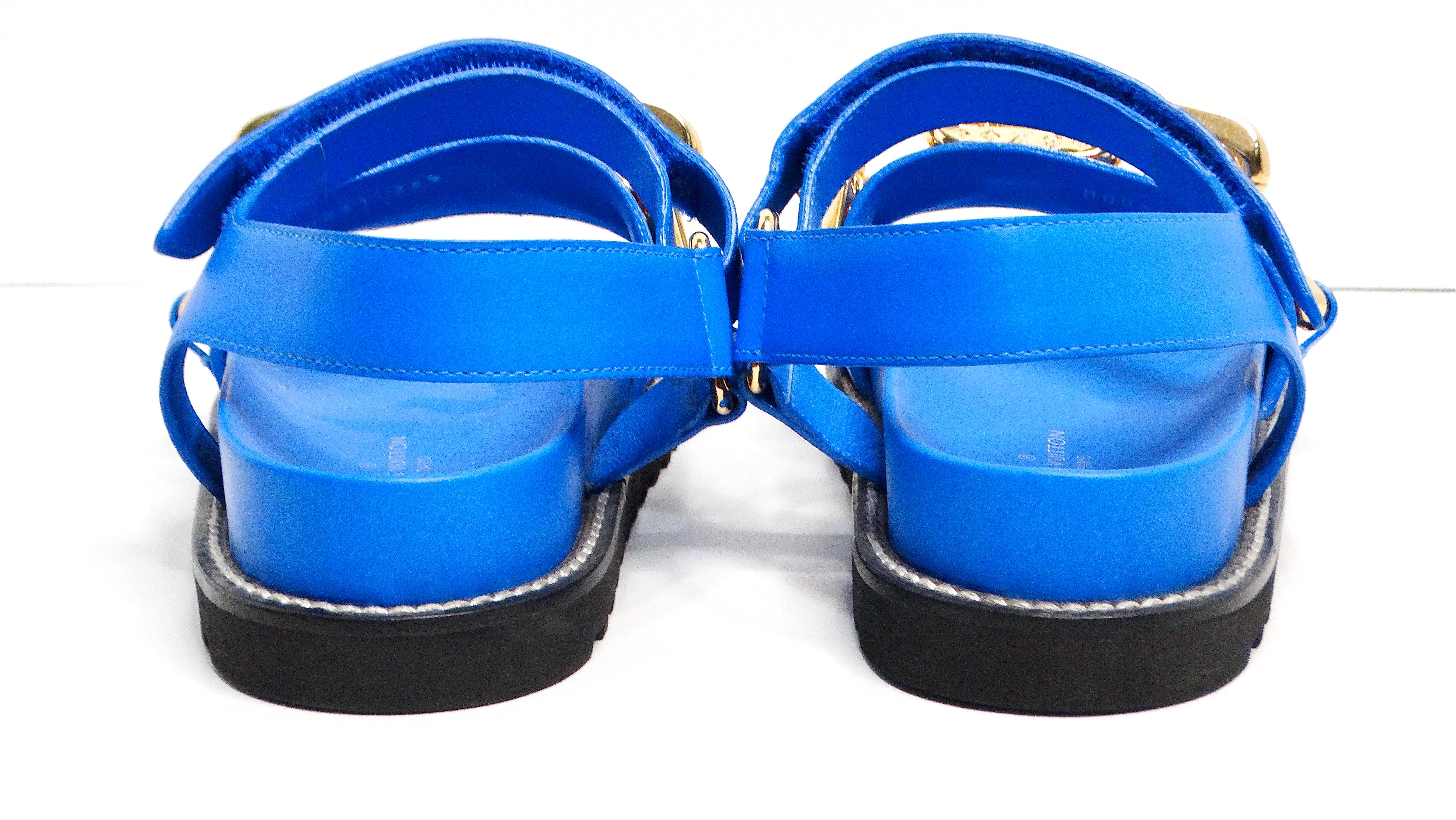 Louis Vuitton Monogram Chain Strap Blue & Red Leather Sandals For Sale 6