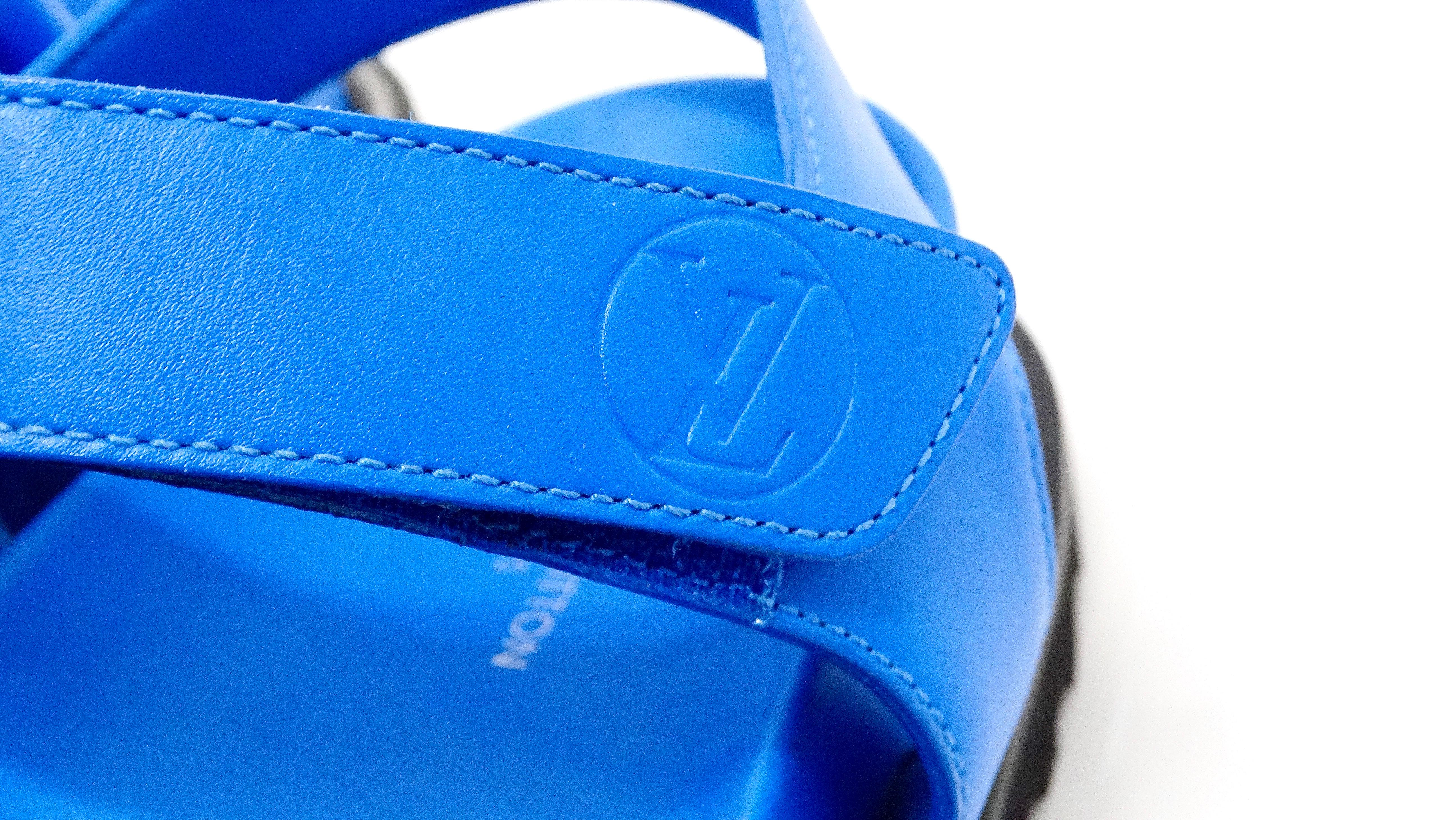 Louis Vuitton Monogram Chain Strap Blue & Red Leather Sandals For Sale 1