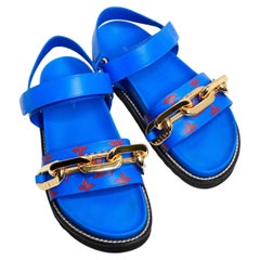 Louis Vuitton - Sandales en cuir bleu et rouge à lanières monogrammées