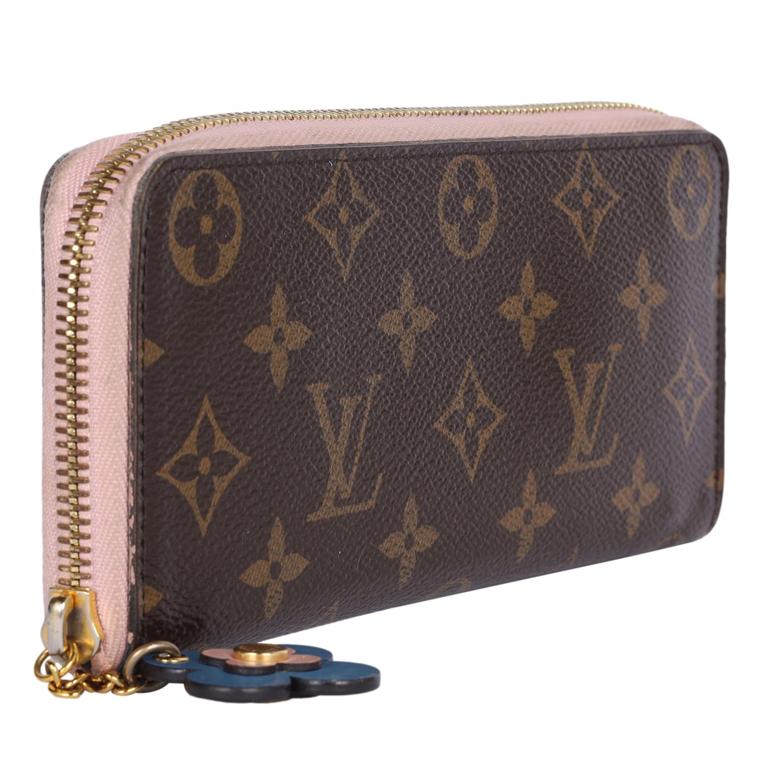 Nero Portafoglio Louis Vuitton Monogram Clemence con chiusura a cerniera LV a fiori in vendita
