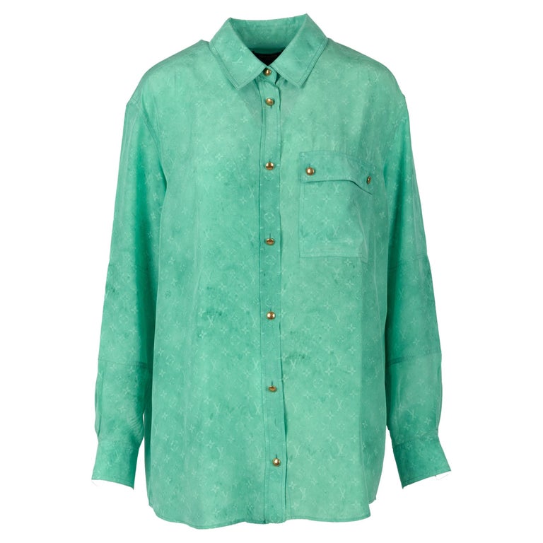 LOUIS VUITTON blue silk MONOGRAM CLOUD MASCULINE Button Up Shirt 42 L For  Sale at 1stDibs