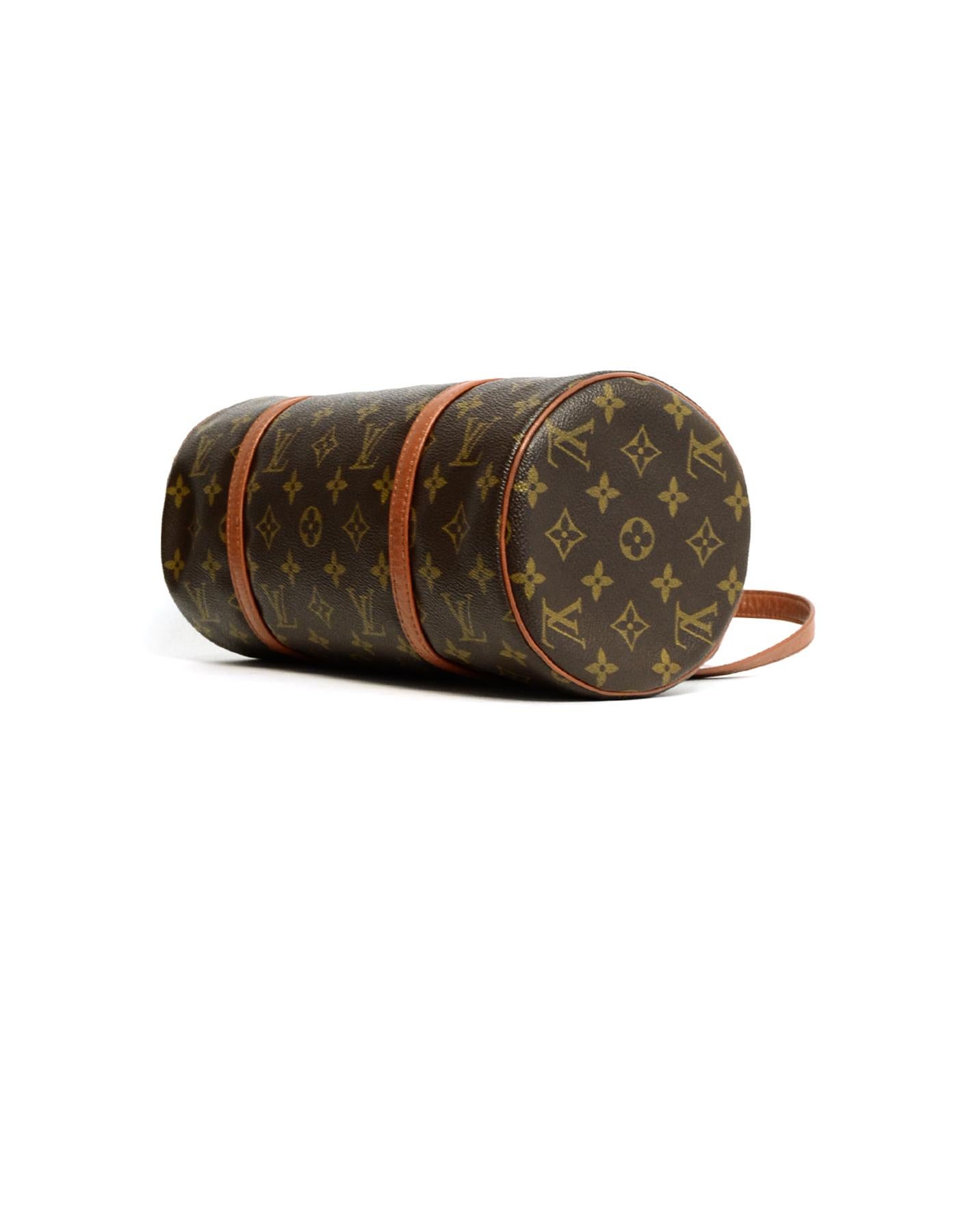 Louis Vuitton Monogram Coated Canvas Papillon 30 Bag w/ Dark Leather Straps In Good Condition In New York, NY