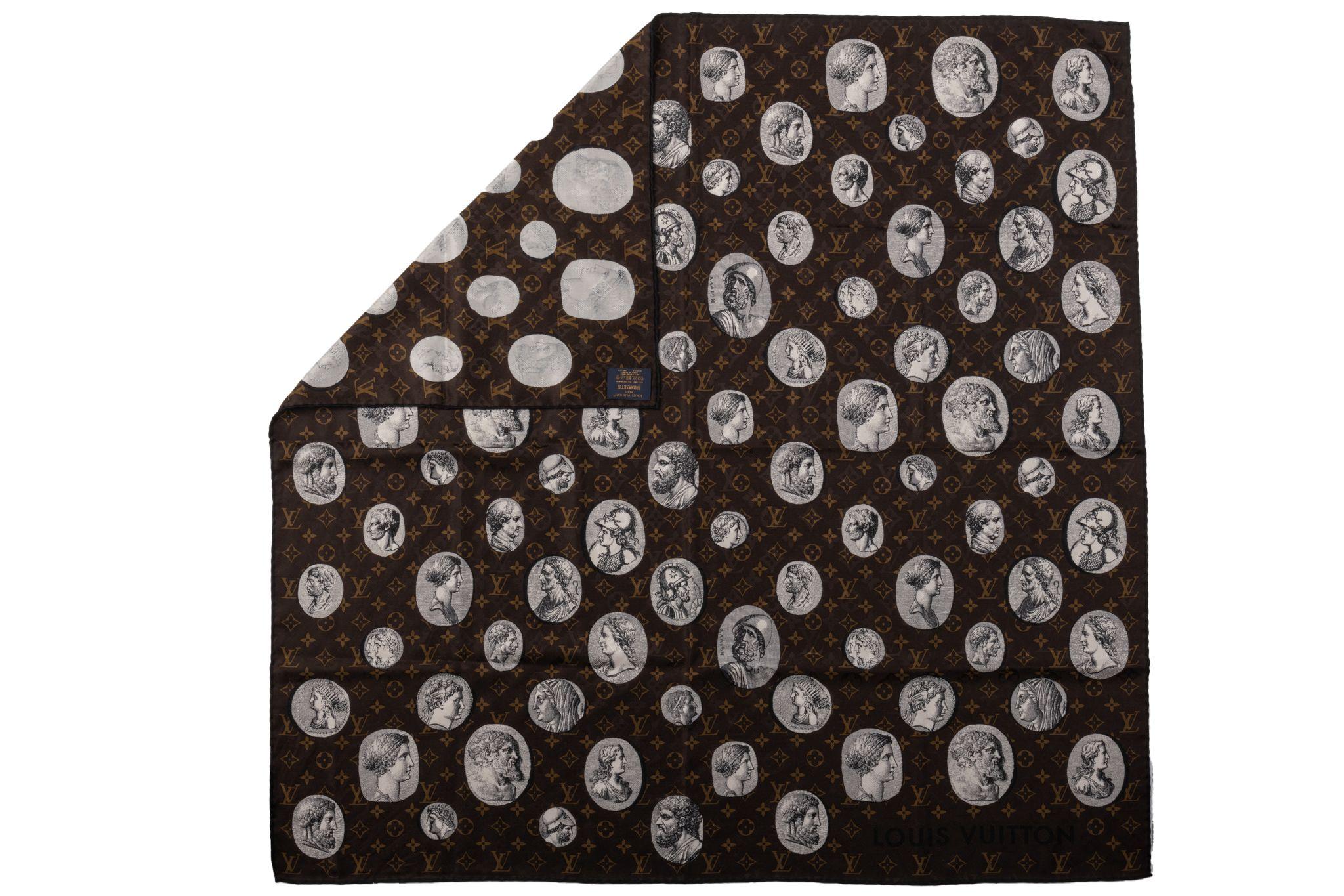 Louis Vuitton Monogram Fornasetti shawl new . The print on the cloth shows several coins in silver. 
