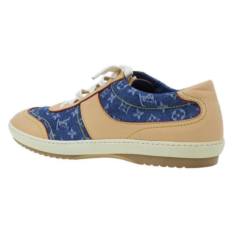 Louis Vuitton Monogram Denim and Leather Sneakers Size 40 5