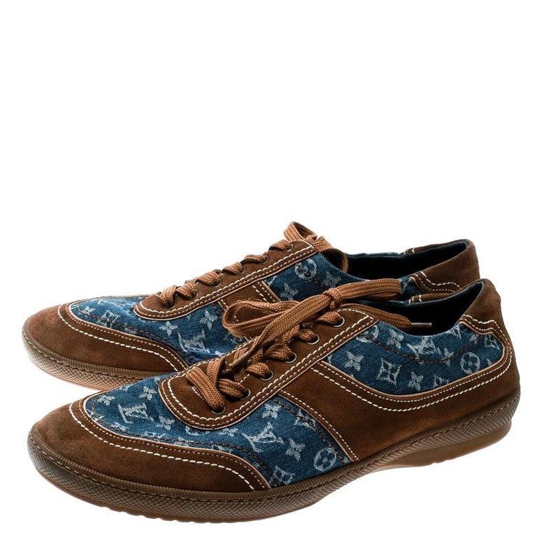 Louis Vuitton Monogram Denim And Suede Sneakers Size 42 For Sale