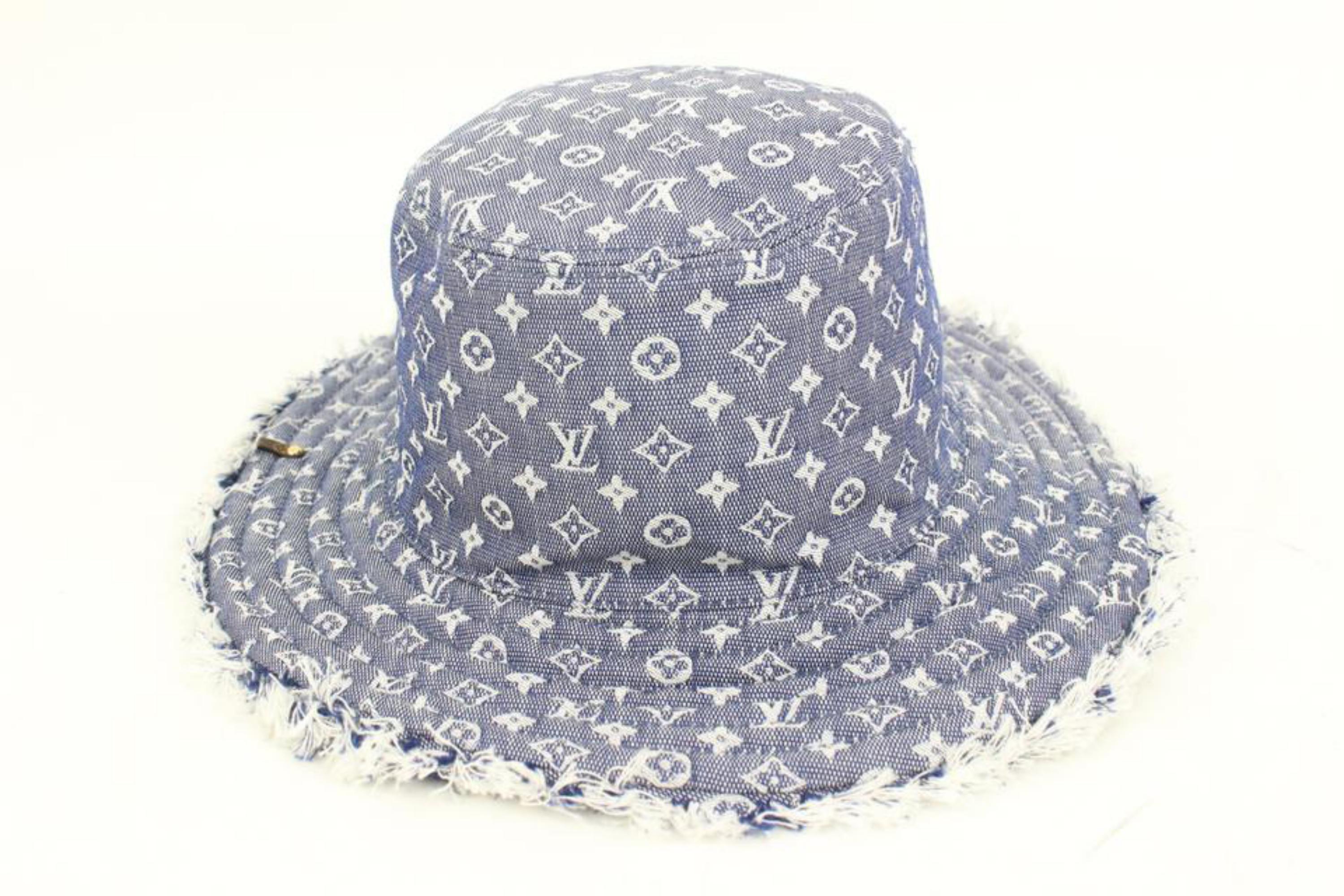 Louis Vuitton Monogram Denim Bucket Hat Bobbygram Cap Seltene Jean Sun Visor  1lk31 Damen im Angebot