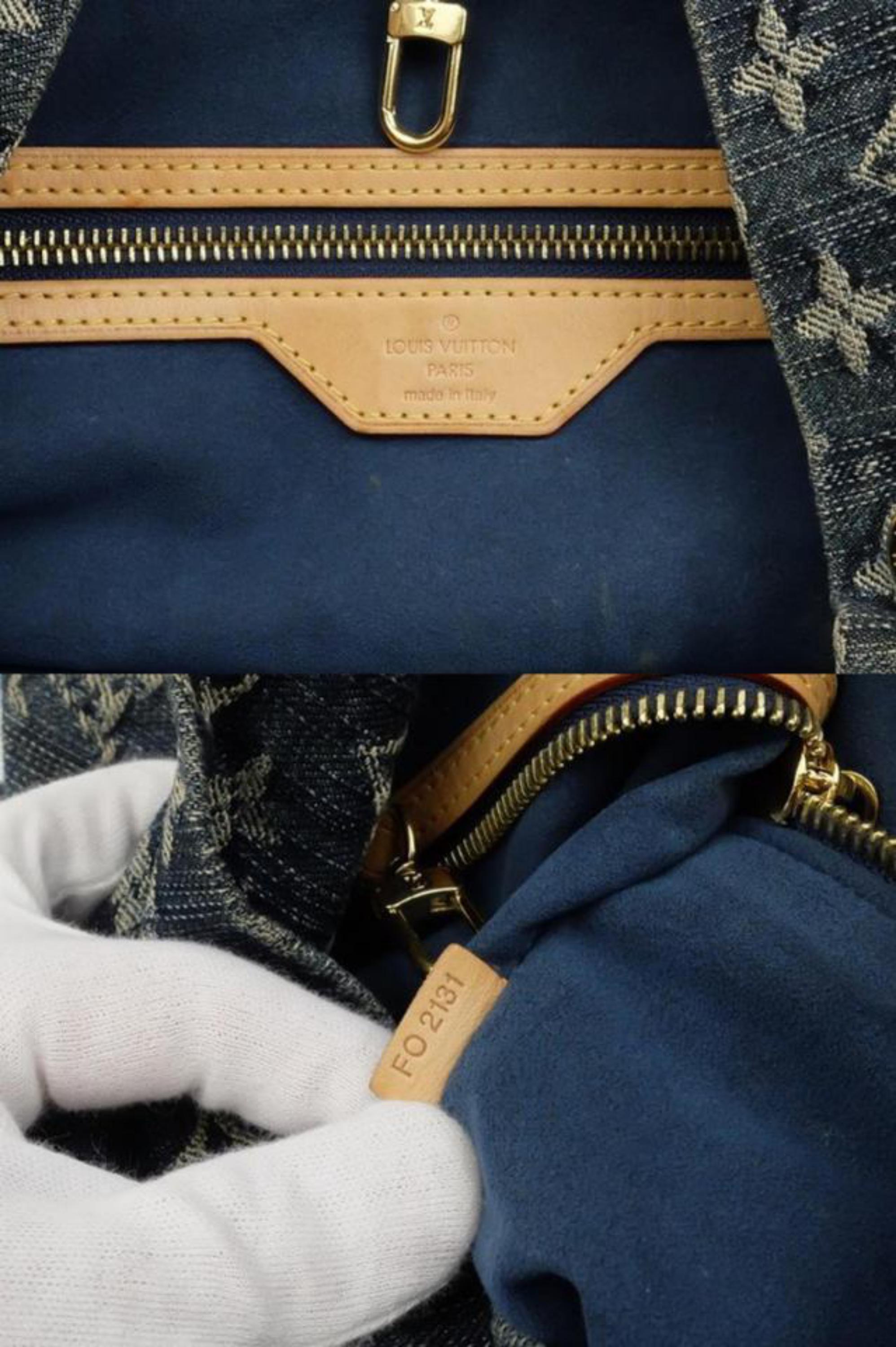 Gray Louis Vuitton Monogram Denim Gm Hobo 225679 Blue Coated Canvas Shoulder Bag For Sale