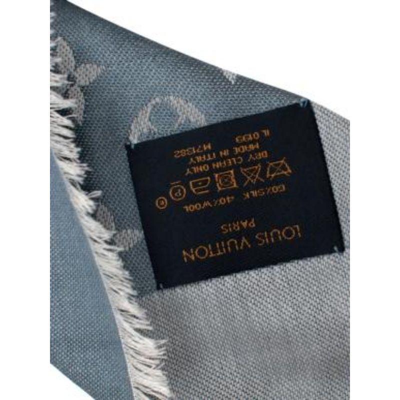 Louis Vuitton Monogram Denim Hell Blue Silk & Wool Scarf In Excellent Condition For Sale In London, GB