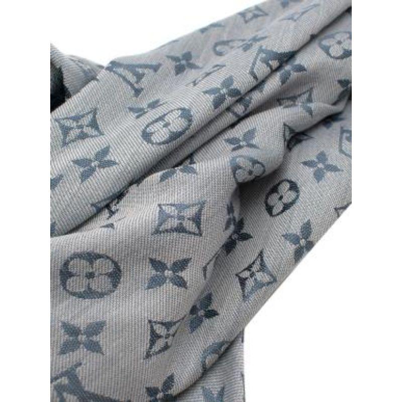 Women's Louis Vuitton Monogram Denim Hell Blue Silk & Wool Scarf For Sale