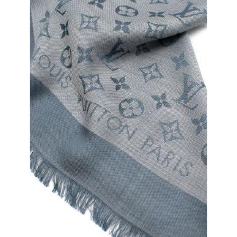 Louis Vuitton Monogram Denim Hell Blue Silk & Wool Scarf For Sale 1