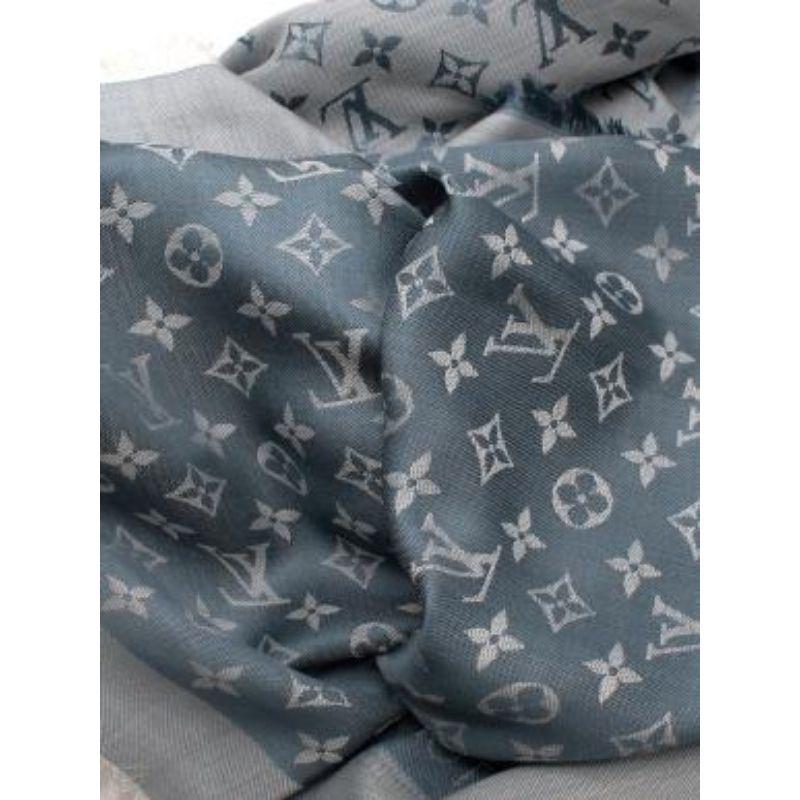 Louis Vuitton Monogram Denim Hell Blue Silk & Wool Scarf For Sale 2