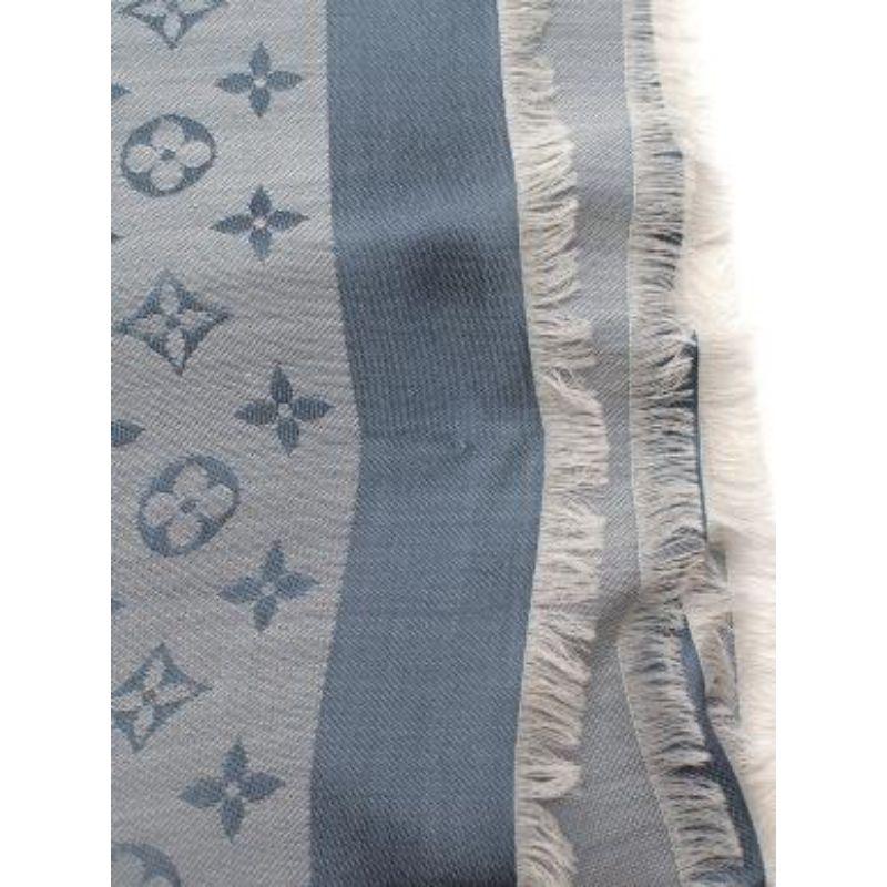 Louis Vuitton Monogram Denim Hell Blue Silk & Wool Scarf For Sale 3