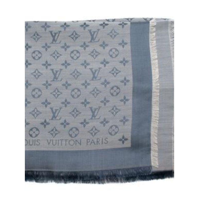 Louis Vuitton Monogram Denim Hell Blue Silk & Wool Scarf For Sale 4