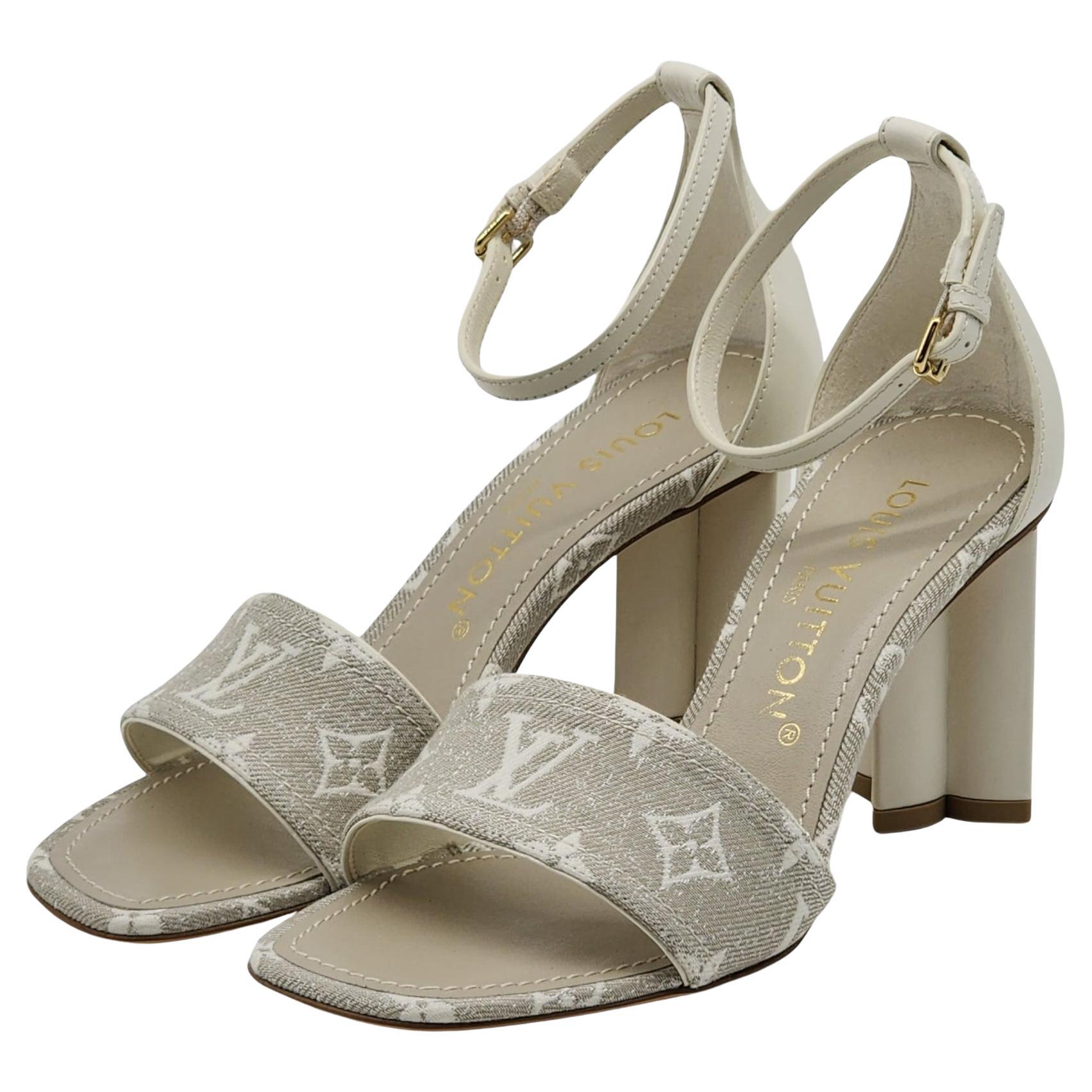 Louis Vuitton Monogram Denim Silhouette Sandals in Ivory (36.5) For Sale