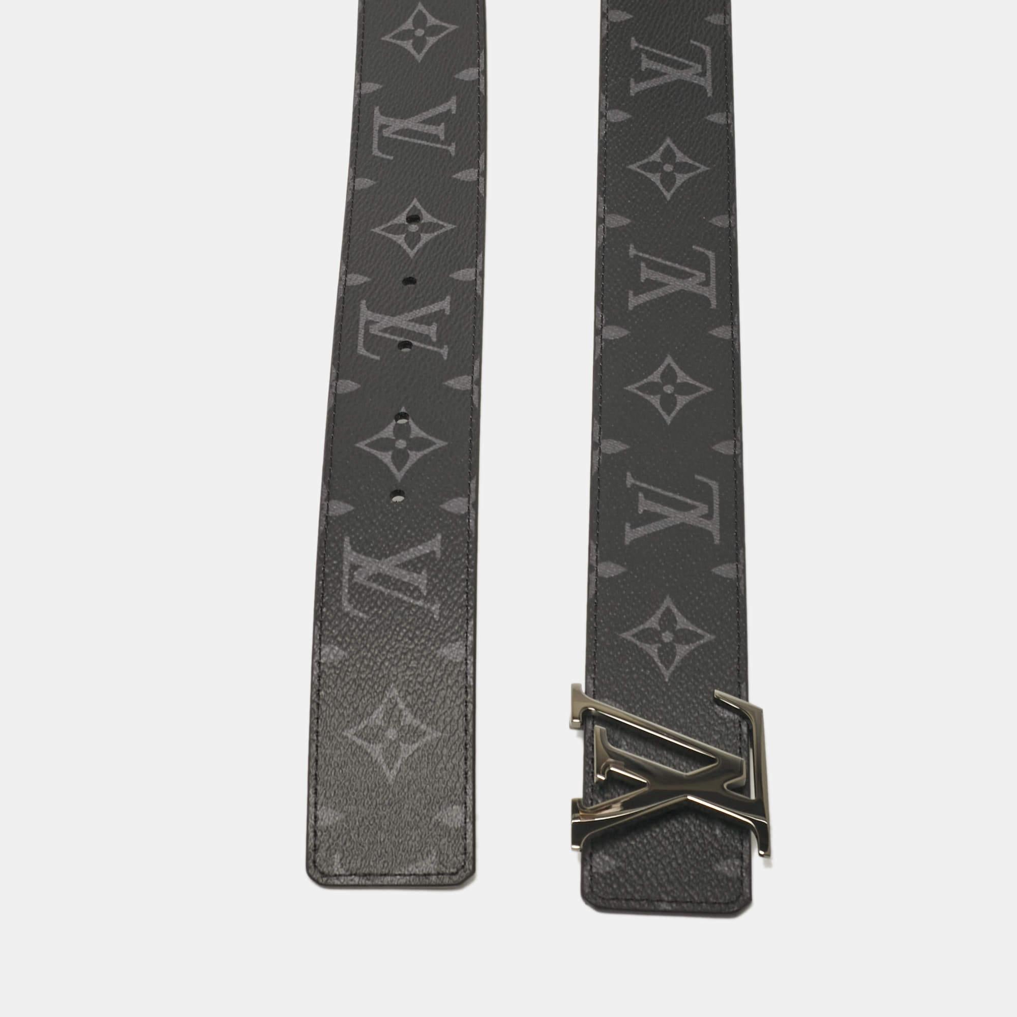Black Louis Vuitton Monogram Eclipse Canvas LV Initiales Reversible Belt 90CM