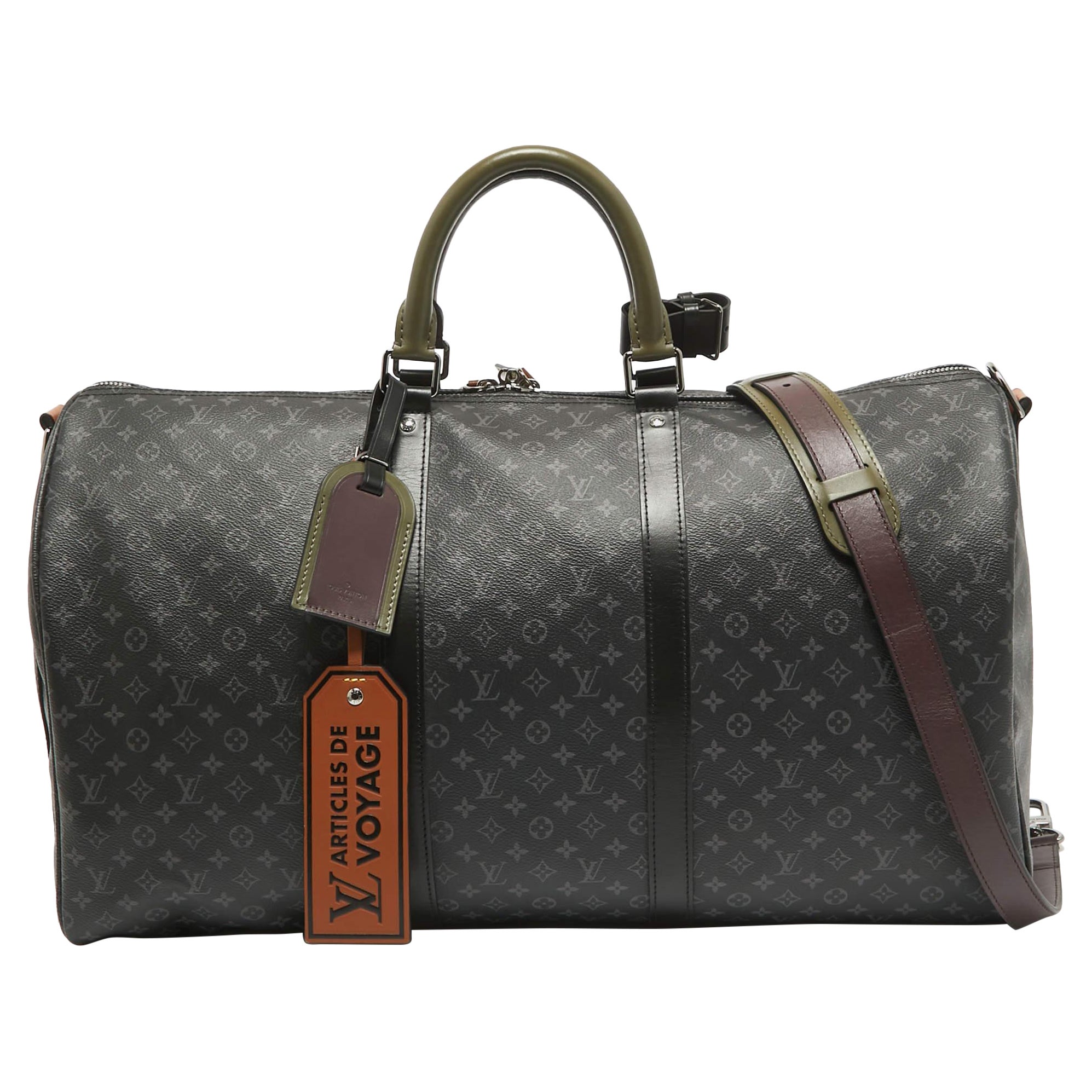 Louis Vuitton Monogram Eclipse Canvas Patchwork Keepall Bandouliere 50 Bag