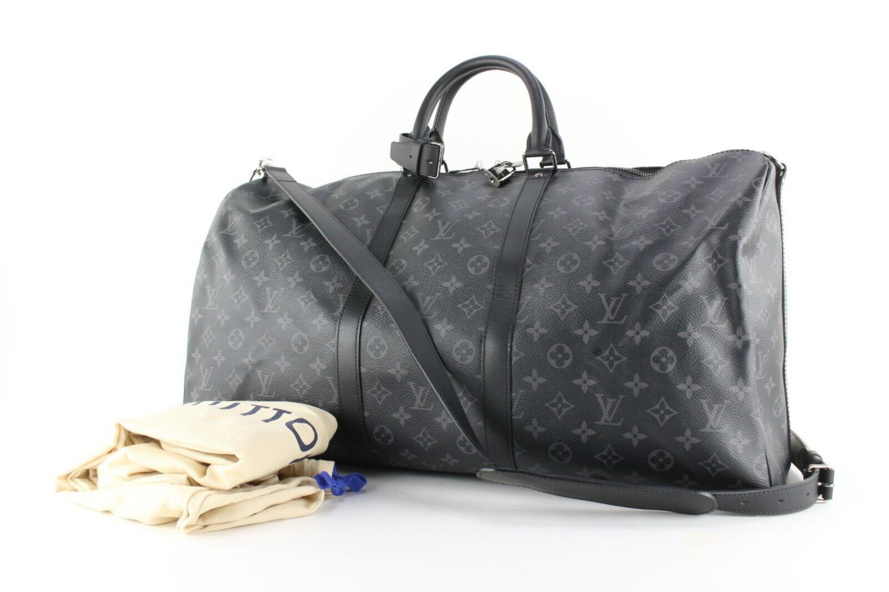 Louis Vuitton Monogram Eclipse Keepall Bandouliere 55 with Strap 1LVJ1227 For Sale 7