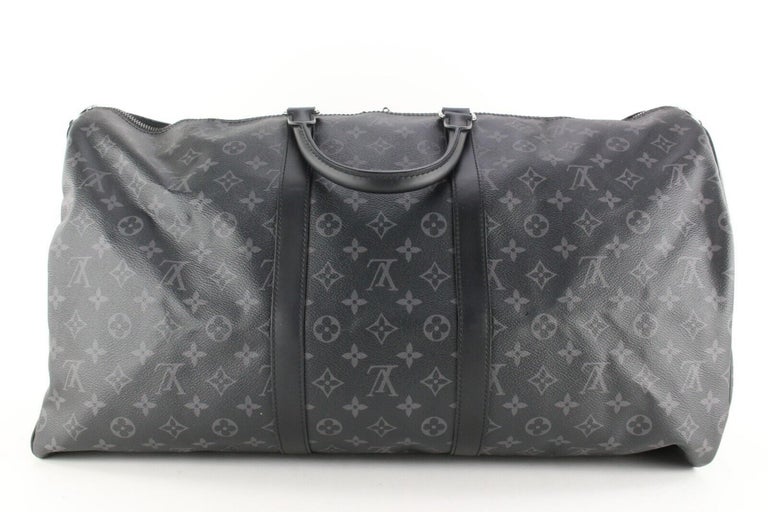 Louis Vuitton Black Monogram Eclipse Keepall Bandouliere 55 Duffle Bag  Strap 71l
