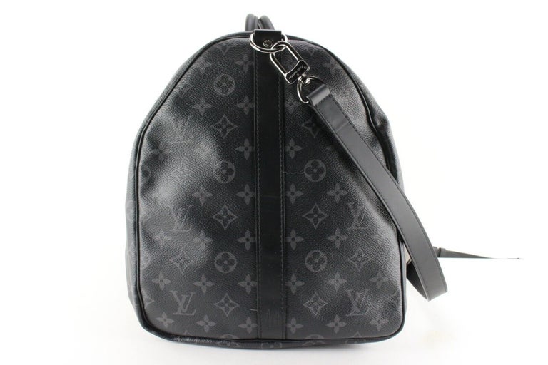 Louis Vuitton Black Monogram Eclipse Keepall Bandouliere 55 Duffle Bag  Strap 71l