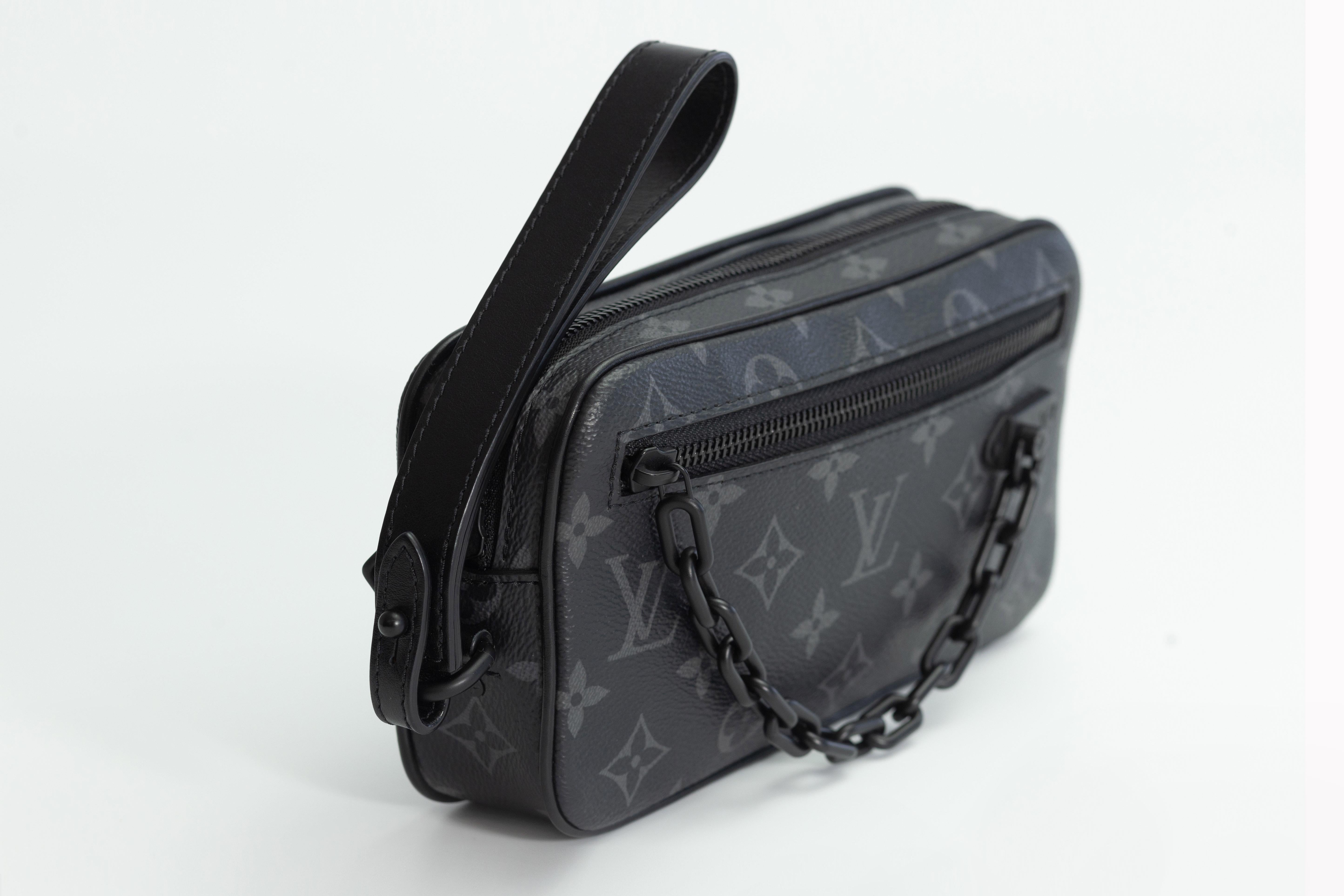 Black Louis Vuitton Monogram Eclipse Pochette Volga Wristlet Bag For Sale