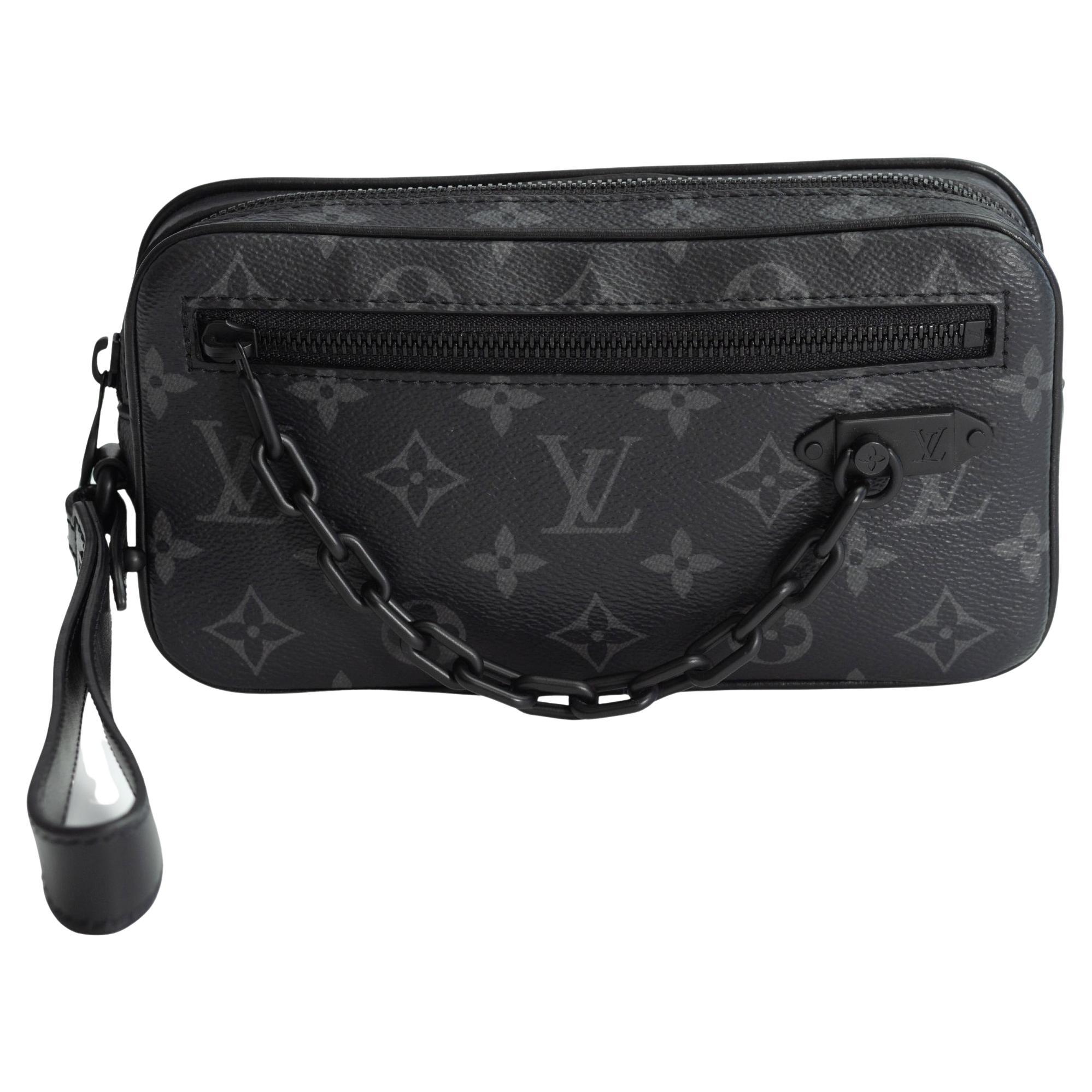 Louis Vuitton Monogram Eclipse Pochette Volga Wristlet Bag For Sale
