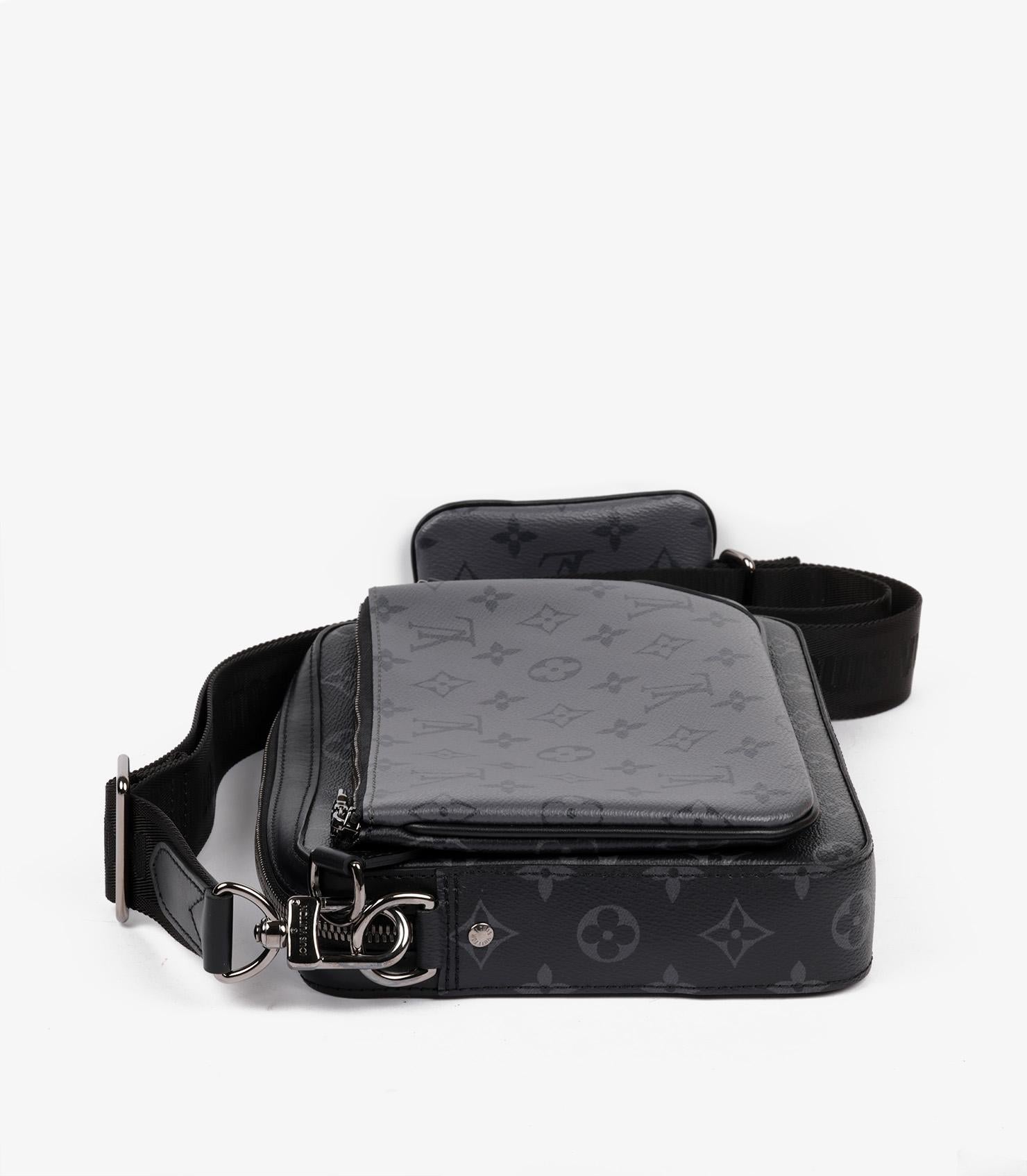 Men's Louis Vuitton Monogram Eclipse Reverse & Black Calfskin Leather Trio Messenger For Sale