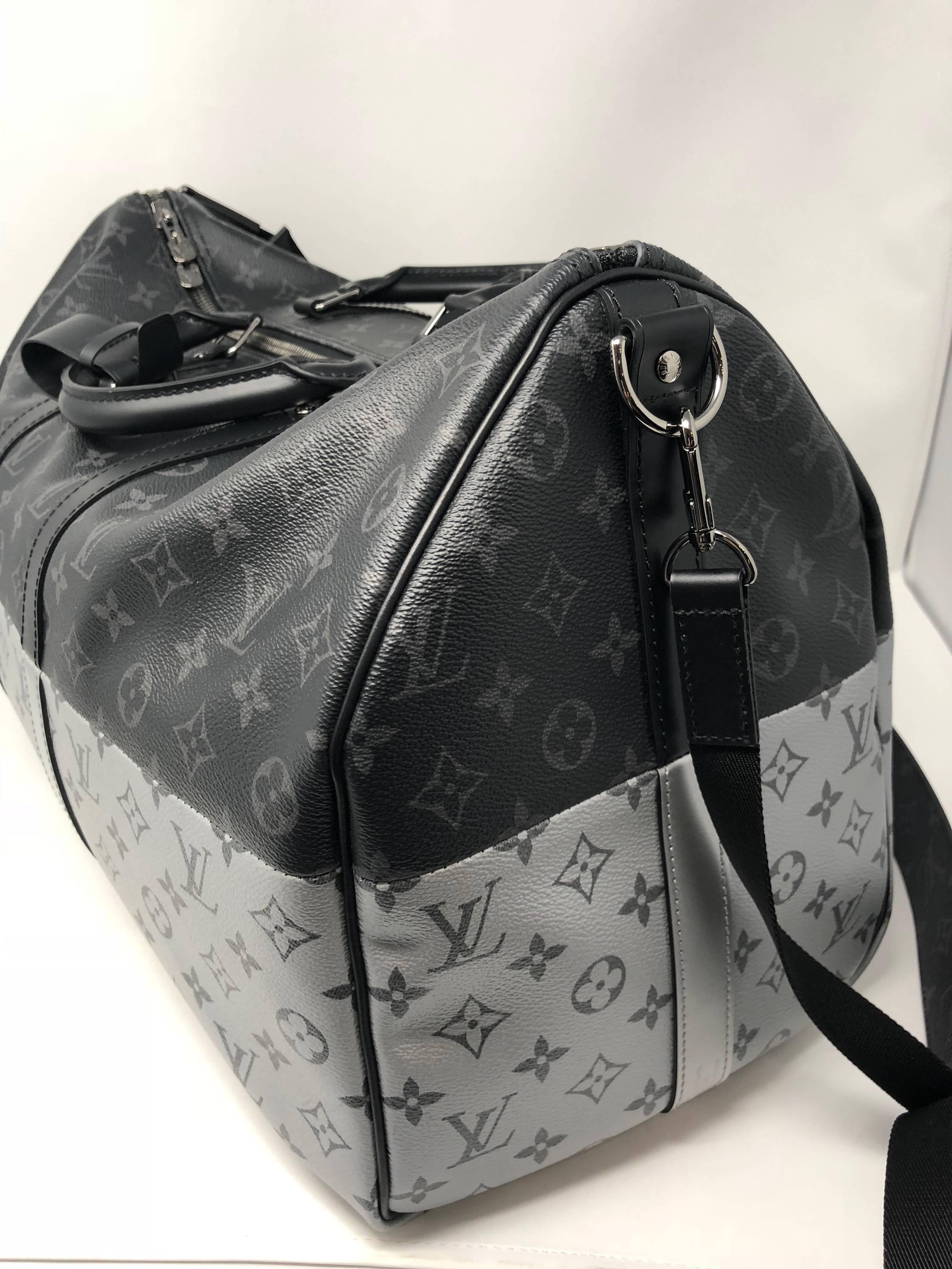 Gray Louis Vuitton Monogram Eclipse Split Keepall 50 Bandouliere
