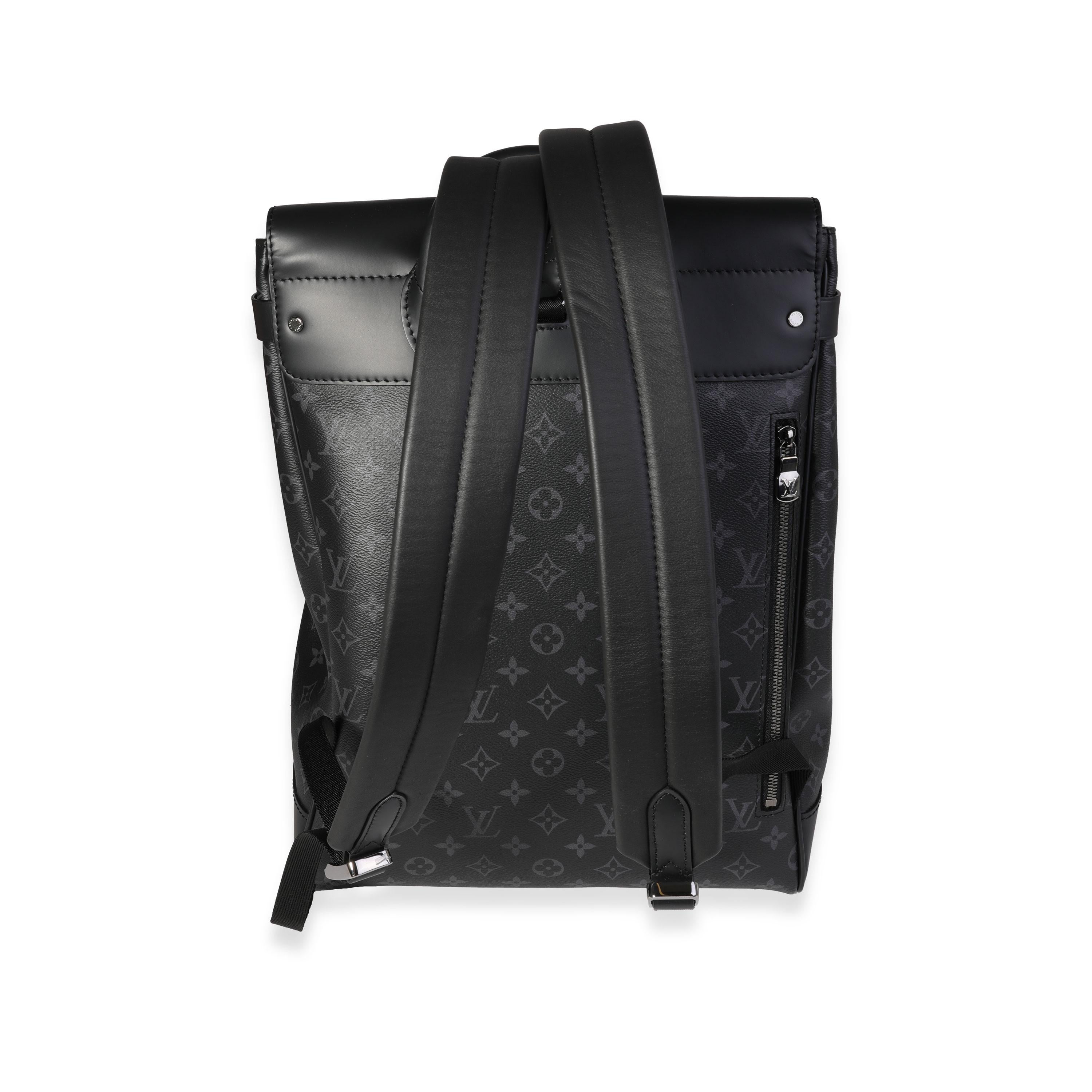 Listing Title: Louis Vuitton Monogram Eclipse Steamer Backpack
SKU: 120450
MSRP: 3100.00
Condition: Pre-owned 
Handbag Condition: Excellent
Condition Comments: Excellent Condition. Minor spots to exterior leather. Light scratching to