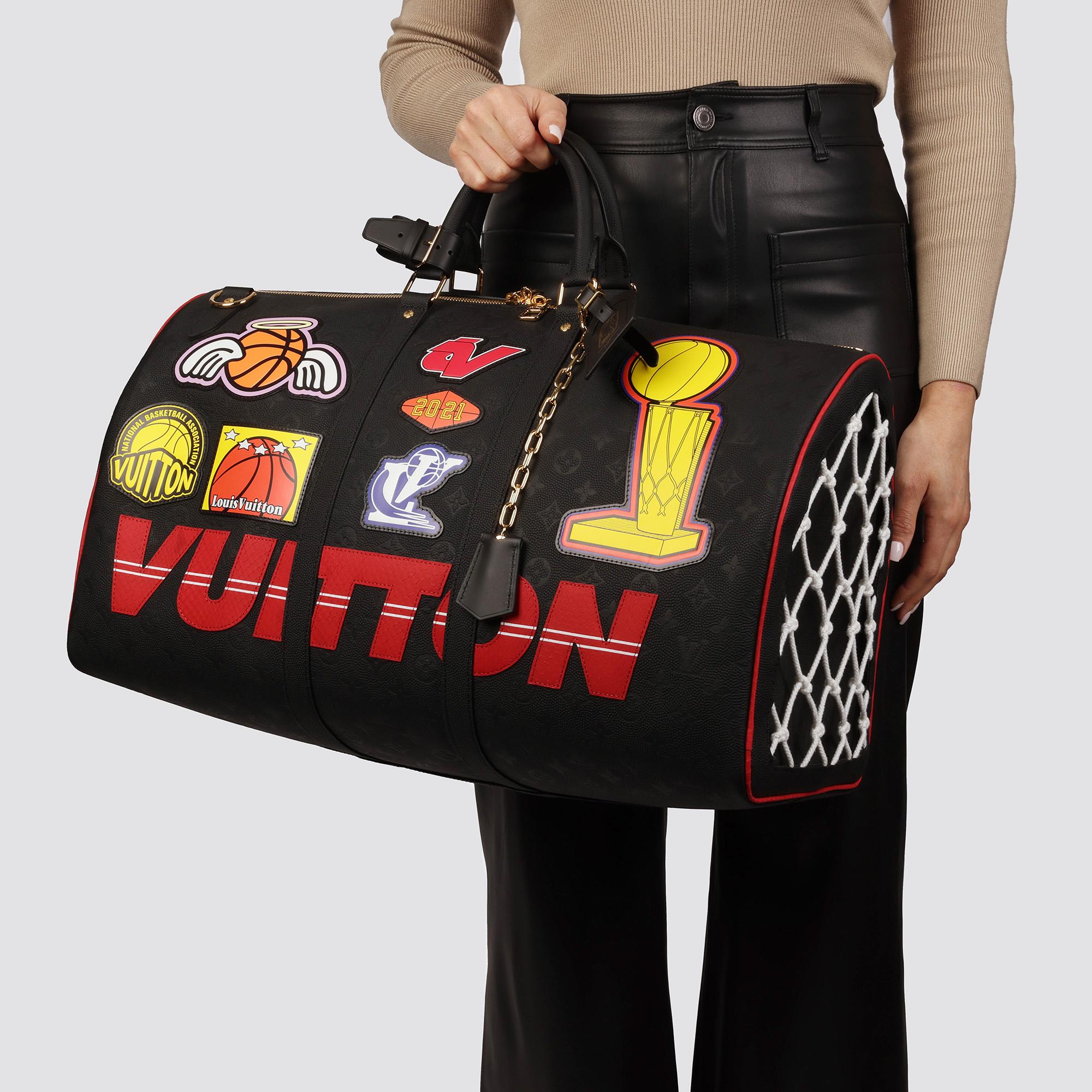 LOUIS VUITTON Monogram Embossed Leather & Red Python Leather NBA Patches Keepall 5