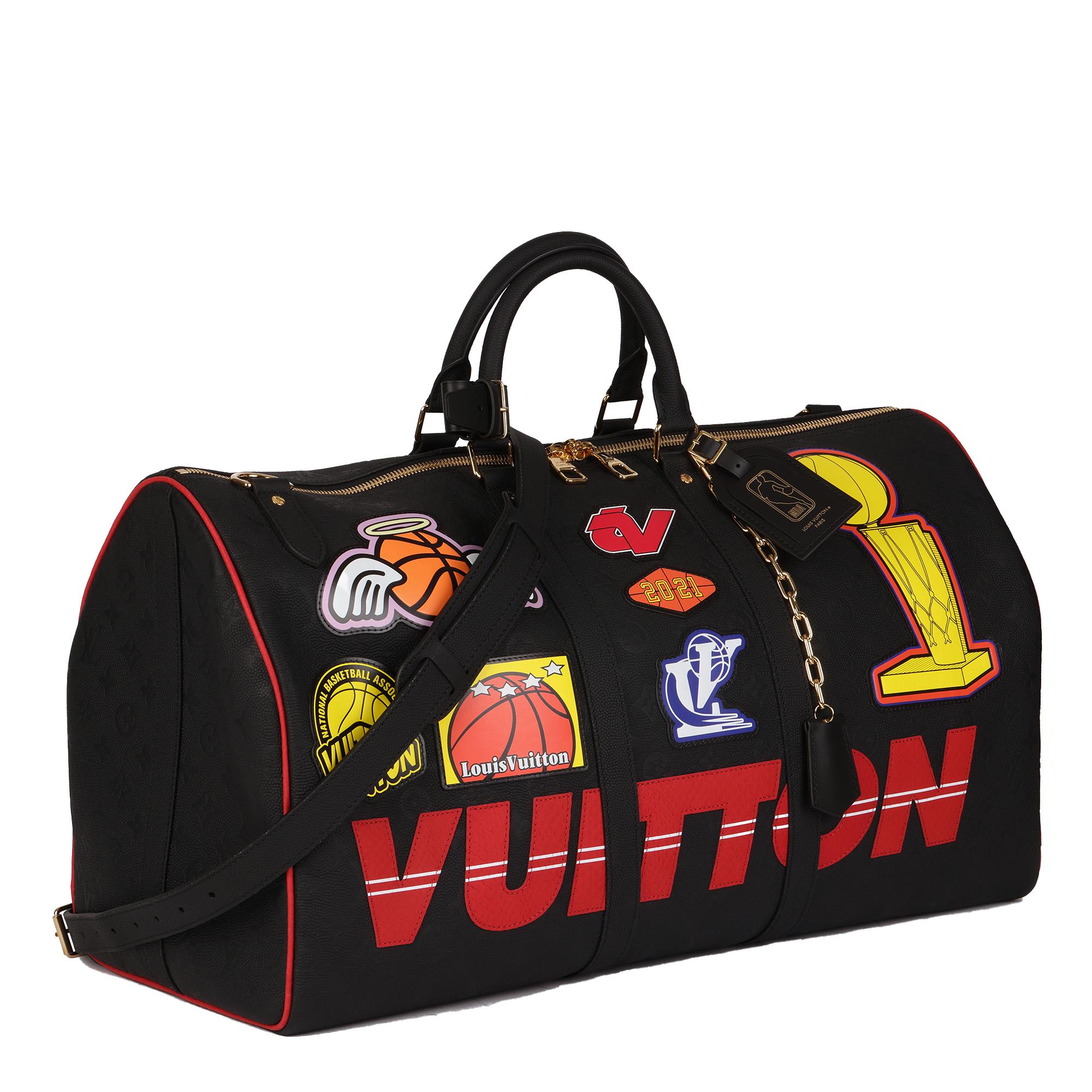 LOUIS VUITTON
Black Monogram Embossed Calfskin Leather & Red Python Leather NBA Prints & Patches Keepall 55 Bandouliere

Xupes Reference: HB4432
Serial Number: X
Age (Circa): 2021
Accompanied By: Louis Vuitton Dust Bag, Box, Shoulder Strap, Padlock,