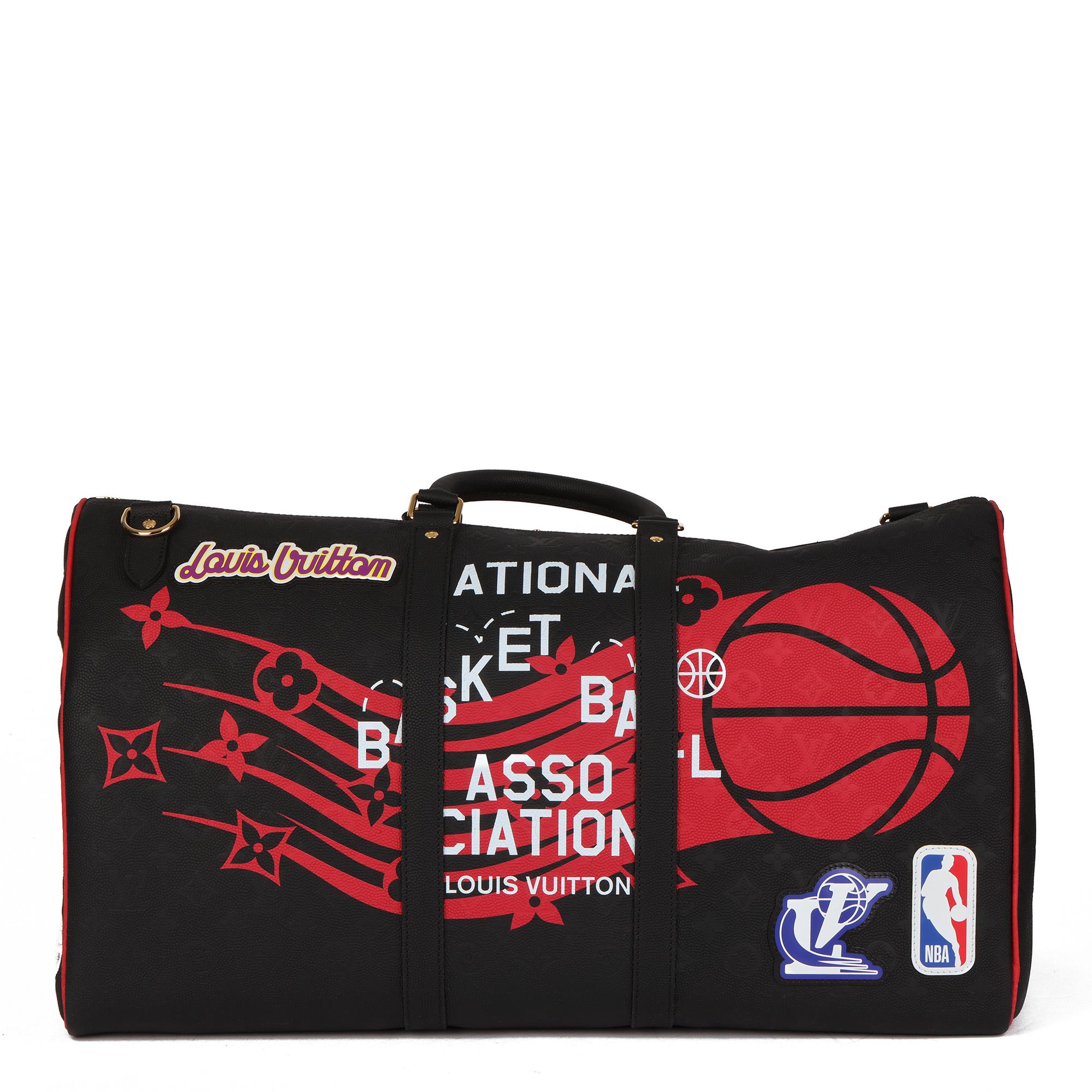 Black LOUIS VUITTON Monogram Embossed Leather & Red Python Leather NBA Patches Keepall