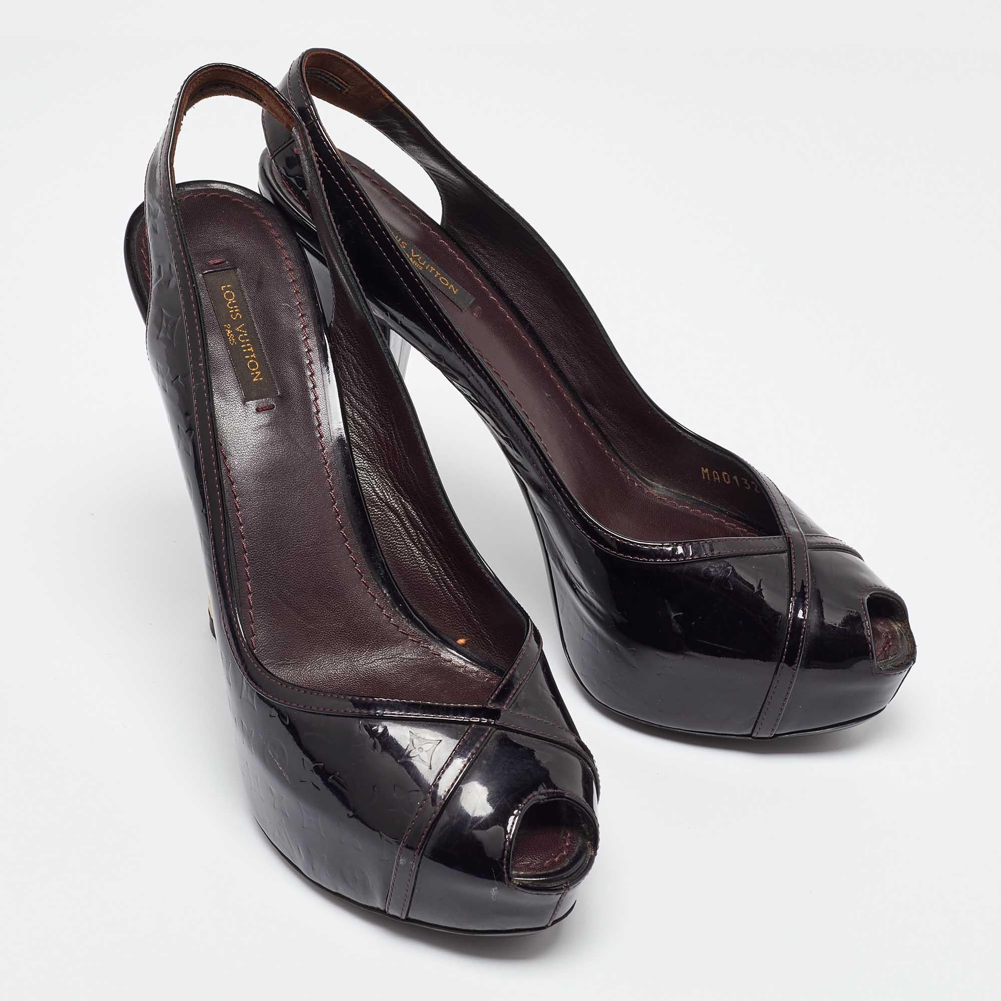 Louis Vuitton Monograma en relieve de charol Tamara Slingback Bombas Tamaño 39.5 en Bueno estado para la venta en Dubai, Al Qouz 2