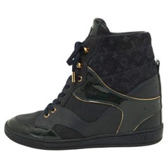 Louis Vuitton Monogram Embossed Suede and Leather Wedge Sneakers Size 39