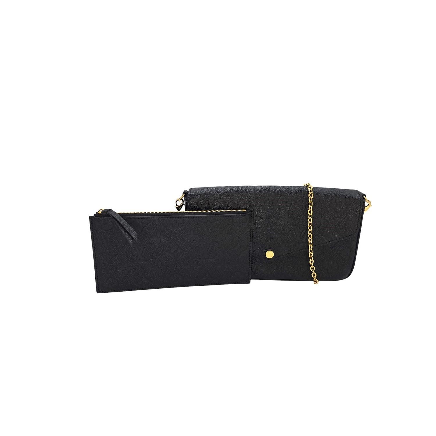 Expertly crafted from luxurious Monogram Empreinte leather, the Louis Vuitton Félicie Pochette is the epitome of elegance. Its versatile design features a removable gold-tone chain, allowing it to be worn as a shoulder bag or clutch. The removable