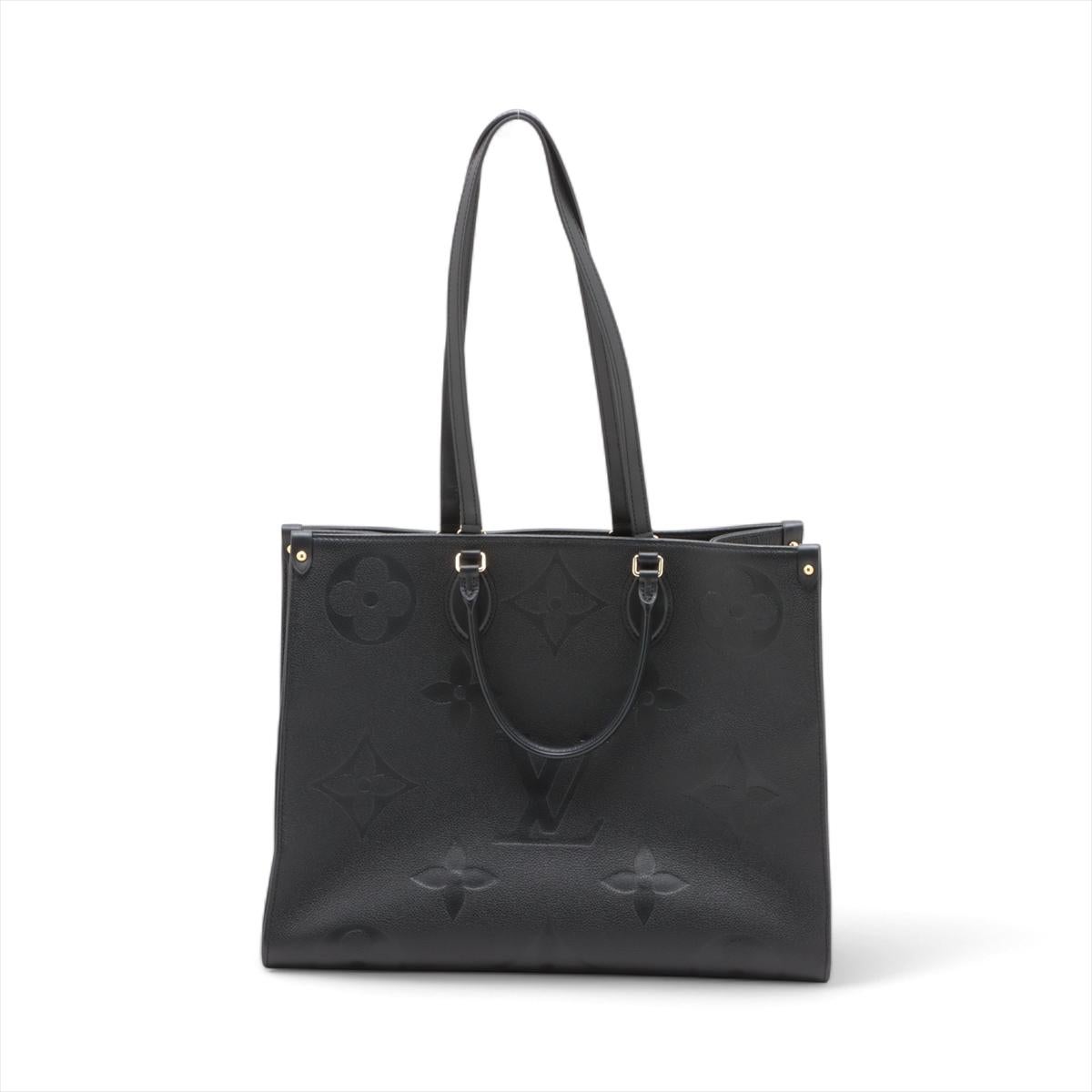 The Louis Vuitton Monogram Empreinte On the Go GM in Black is a luxurious and spacious tote bag that epitomizes modern elegance and sophistication. The bag features Louis Vuitton's iconic Monogram Empreinte leather, known for its supple texture and