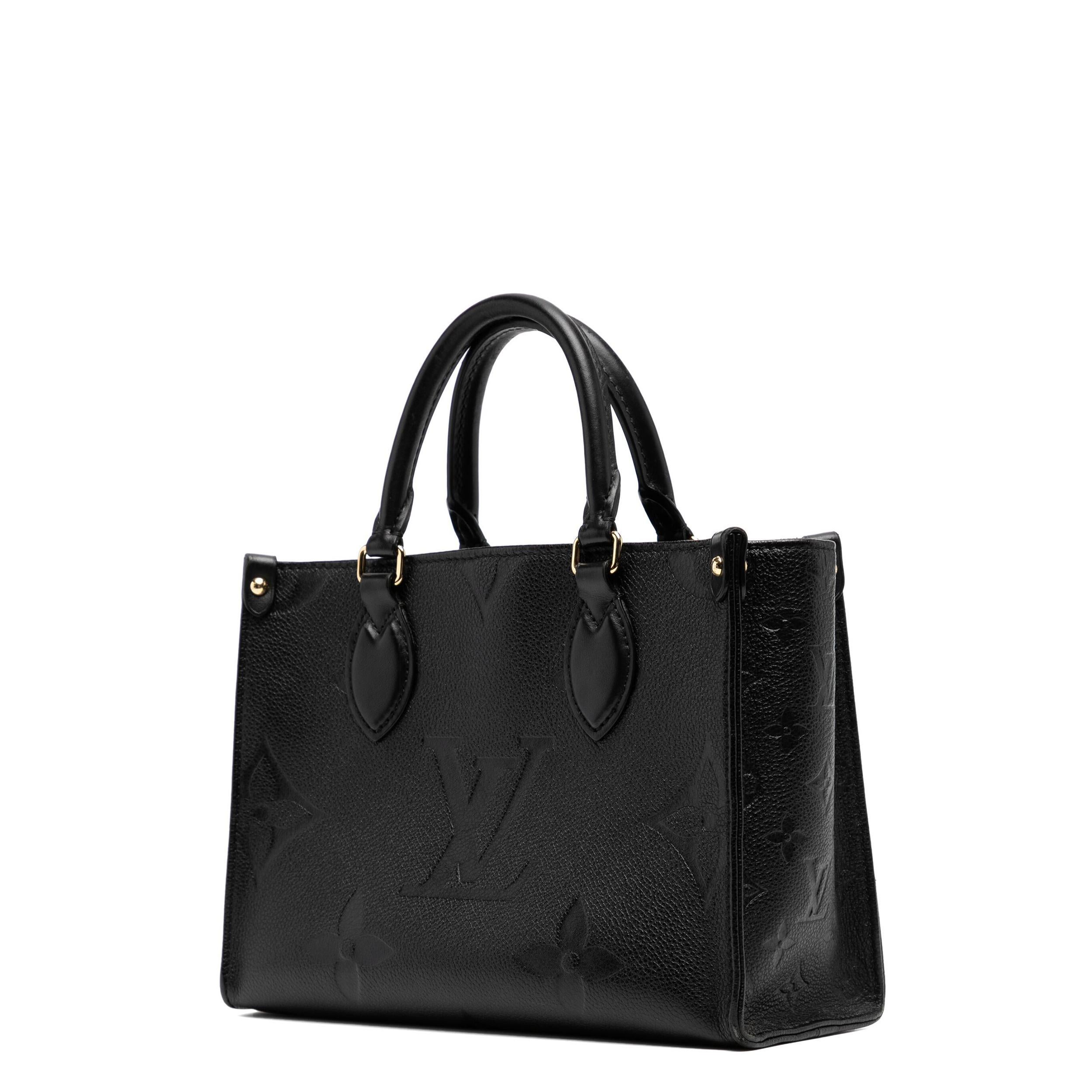 - Black
- Empreinte leather
- Grained texture
- Debossed monogram pattern
- Two rolled top handles
- Multiple internal slip pockets
- Internal zip-fastening pocket
- Internal logo patch
- Full lining
- Gold-tone hardware
- Adjustable detachable