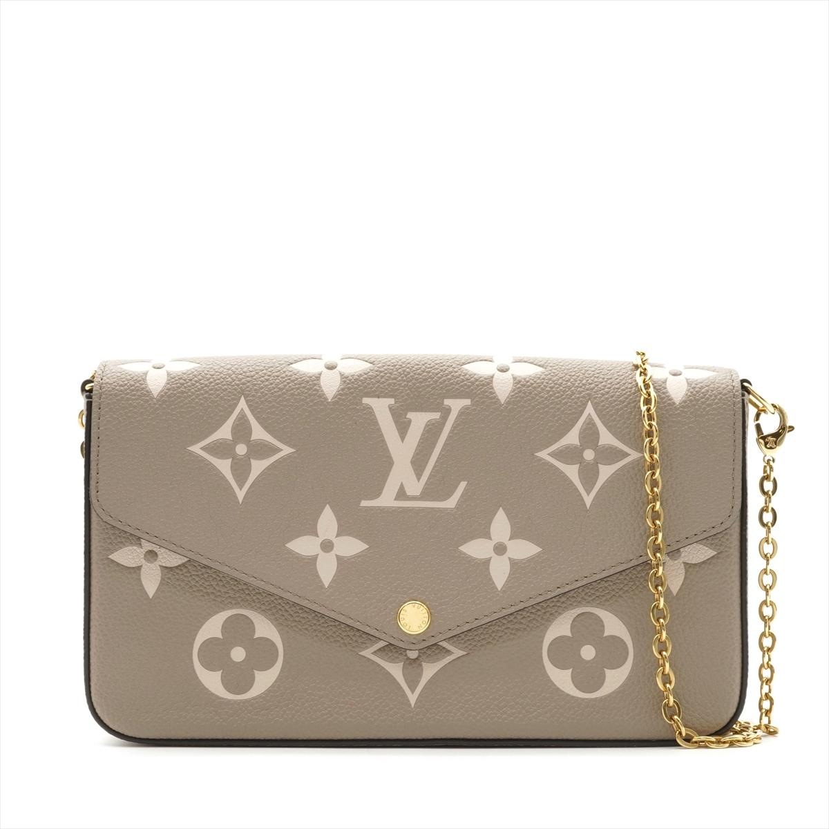 The Louis Vuitton Monogram Empreinte Pochette Félicie in Tourterelle x Crème is a chic and versatile accessory, perfect for day-to-night transitions. Crafted from soft embossed Monogram Empreinte leather in a sophisticated Tourterelle gray with