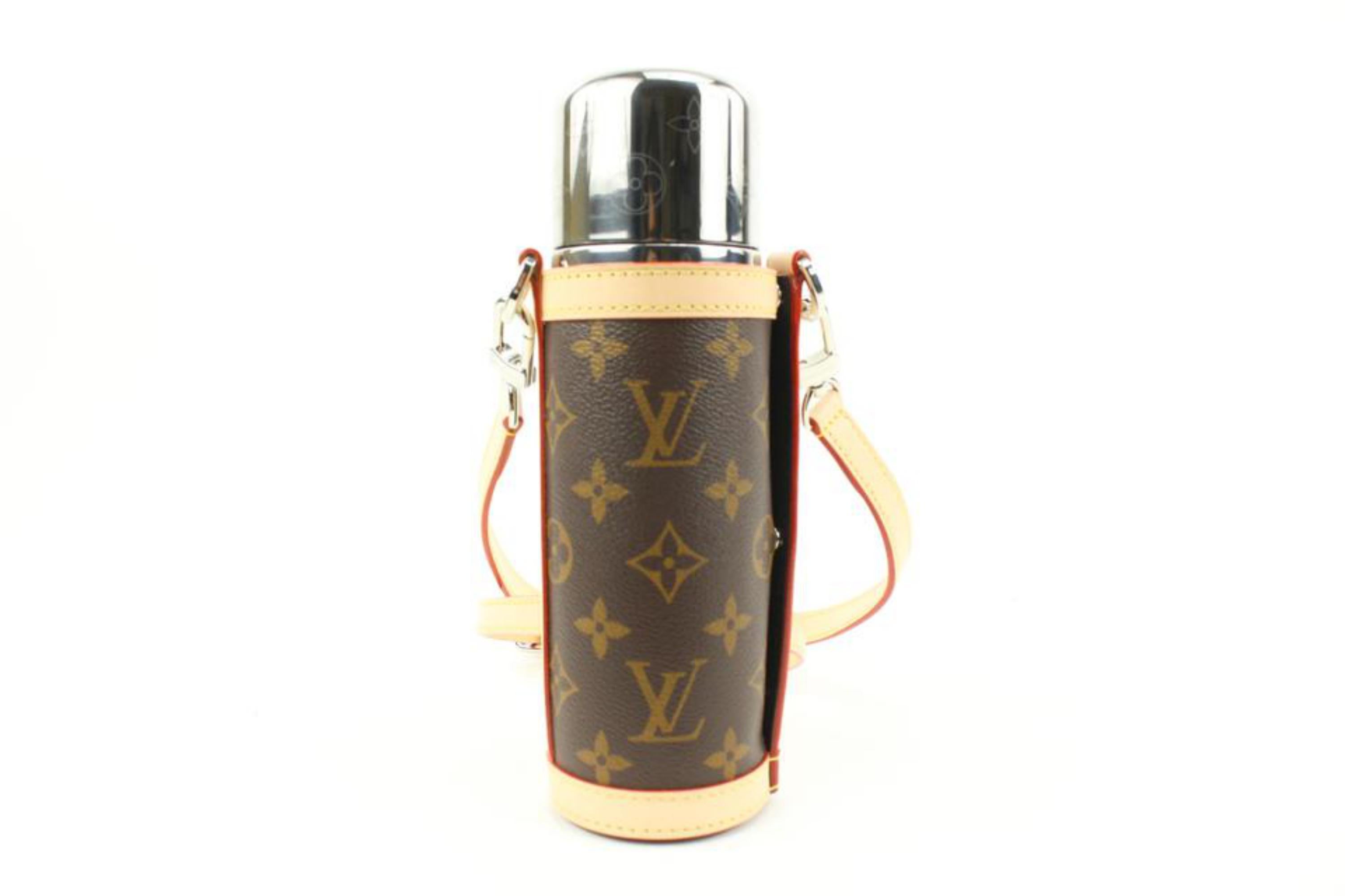Women's or Men's Louis Vuitton Monogram Flask Holder Thermos with Case Water Bottle 78lk524s For Sale