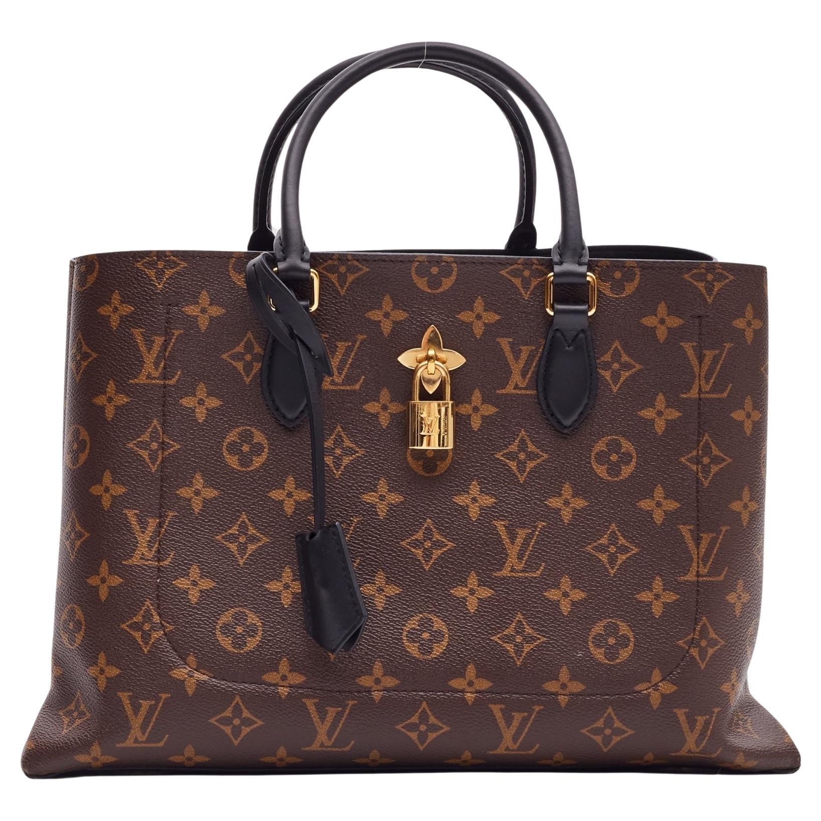 Louis Vuitton Monogram Flower Tote Black Leather Finishes For Sale