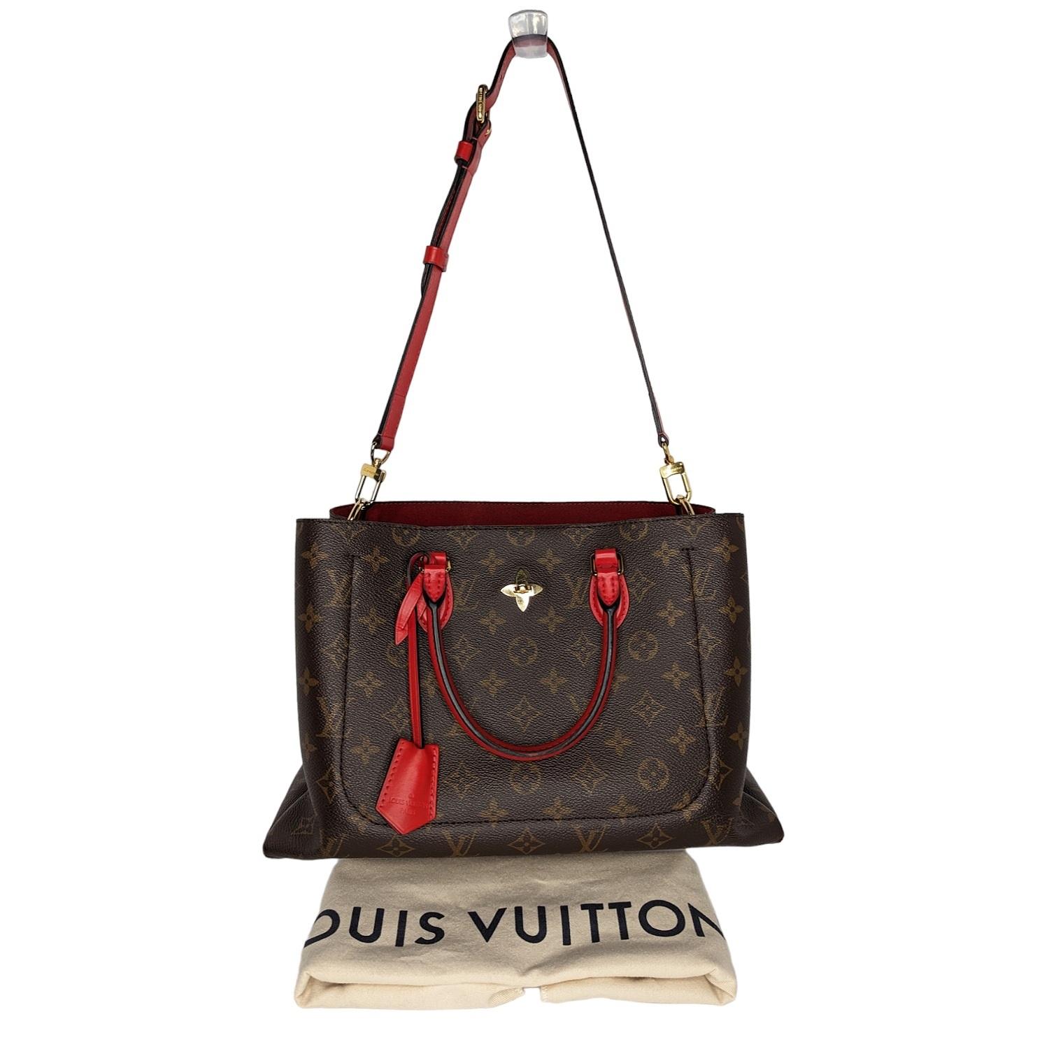 This chic and modern Flower Tote is a new creation from Louis Vuitton. This hobo features Monogram canvas, rolled leather handles, and a Monogram Flower padlock. The interior has one zipped pocket, two flat pockets, and is spacious enough for all