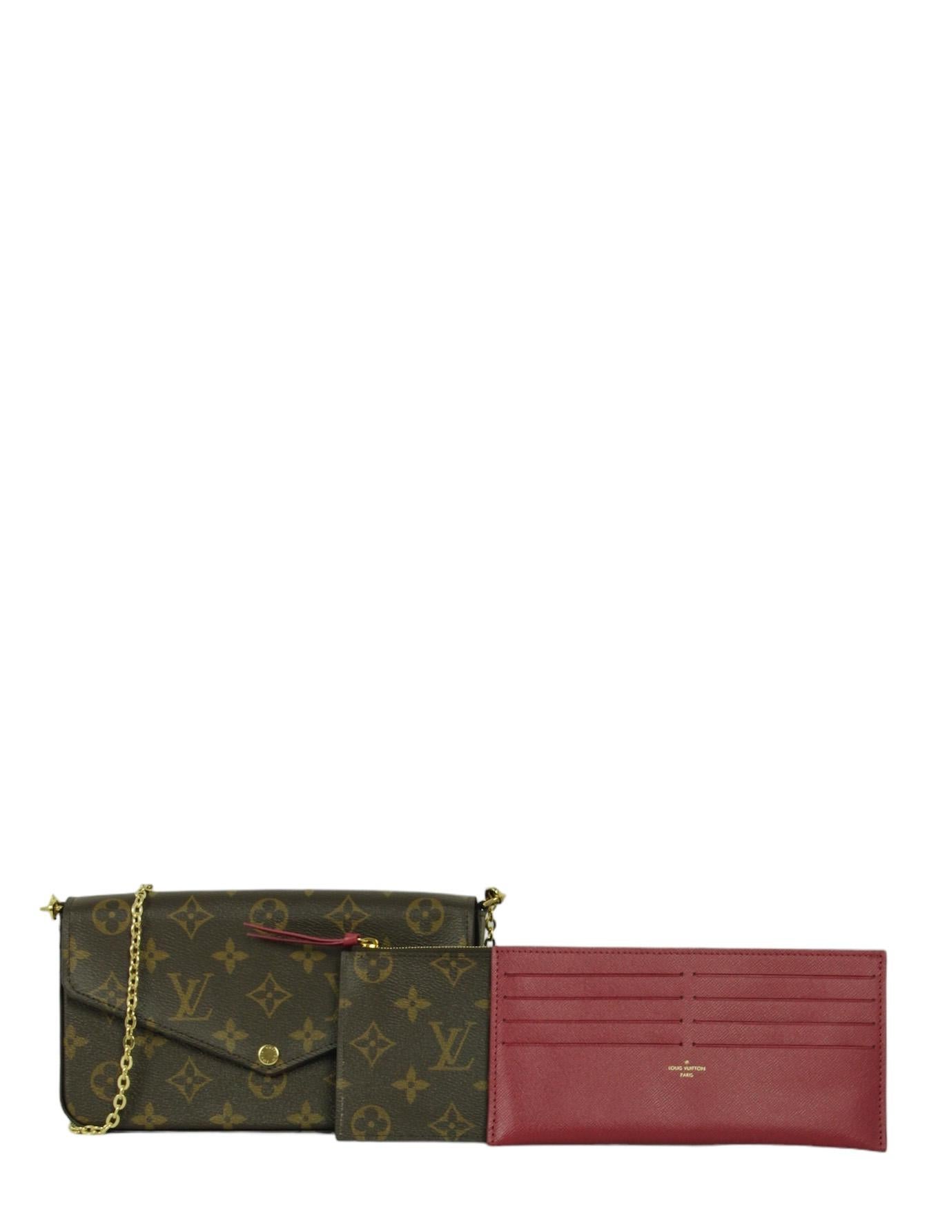 Louis Vuitton Monogram/ Fuchsia Felicie Chain Wallet Crossbody Bag In Excellent Condition For Sale In New York, NY