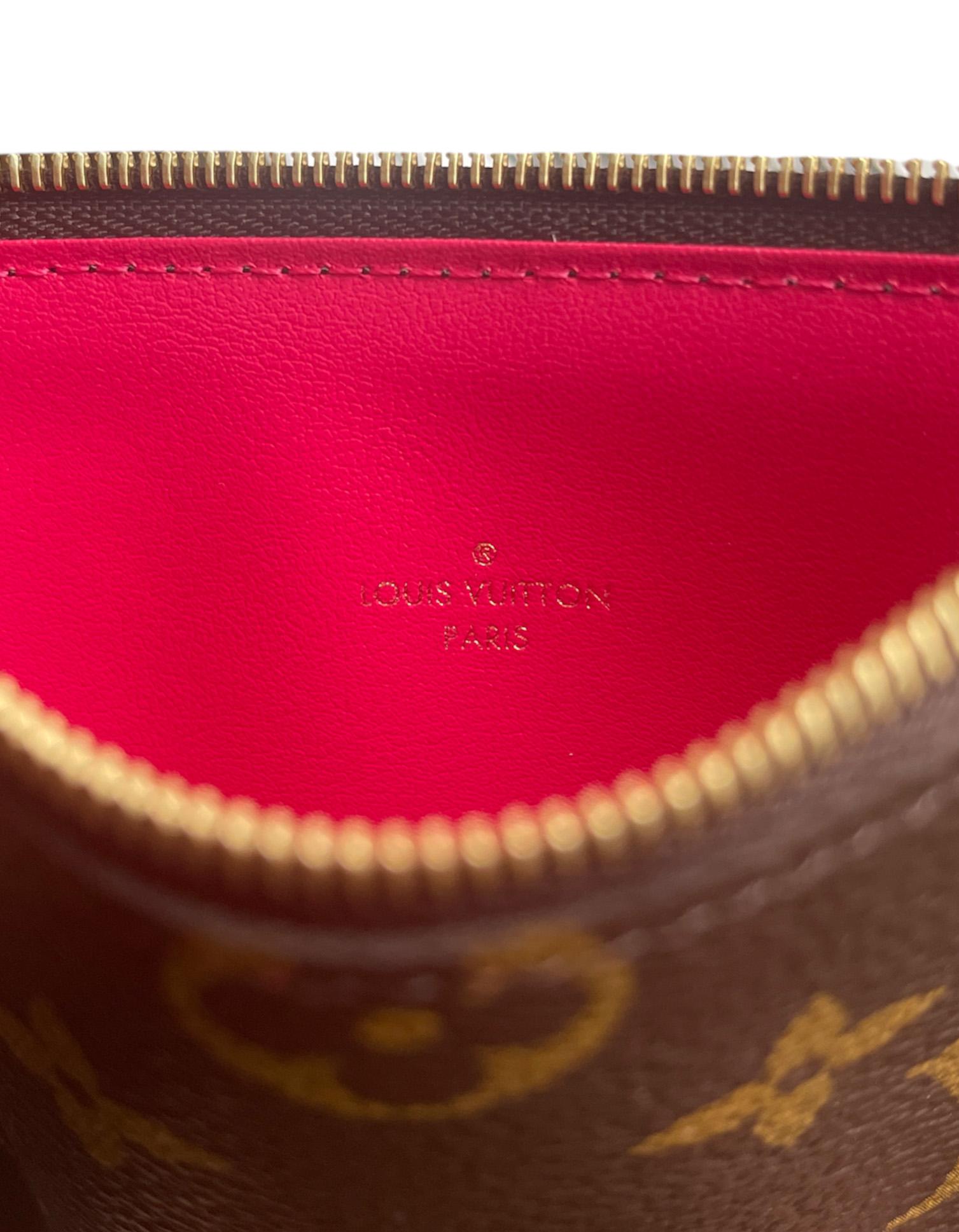 Louis Vuitton Monogram/ Fuchsia Felicie Chain Wallet Zippered Insert In Excellent Condition In New York, NY