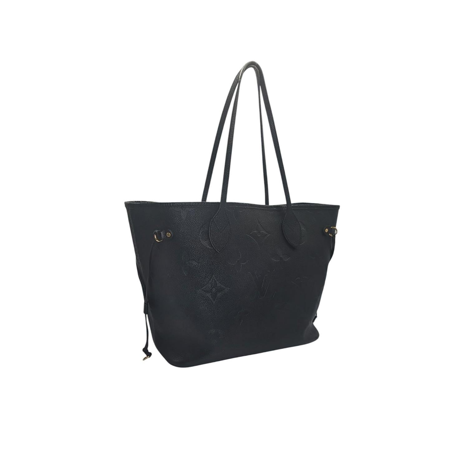 Elevate your style with the Louis Vuitton Monogram Empreinte Neverfull MM. Designed in France with embossed cowhide leather, this spacious bag features a ban clasp closure, gold-tone hardware, and a luxurious microfiber interior. Comes with Entrupy