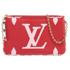 Louis Vuitton Monogram Giant Reverse Pochette Double Zip Wallet Red