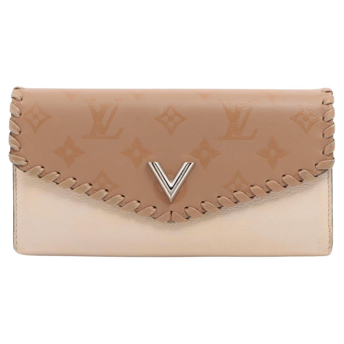 Louis Vuitton Monogram Glace Envelope Wallet Beige x Brown For Sale