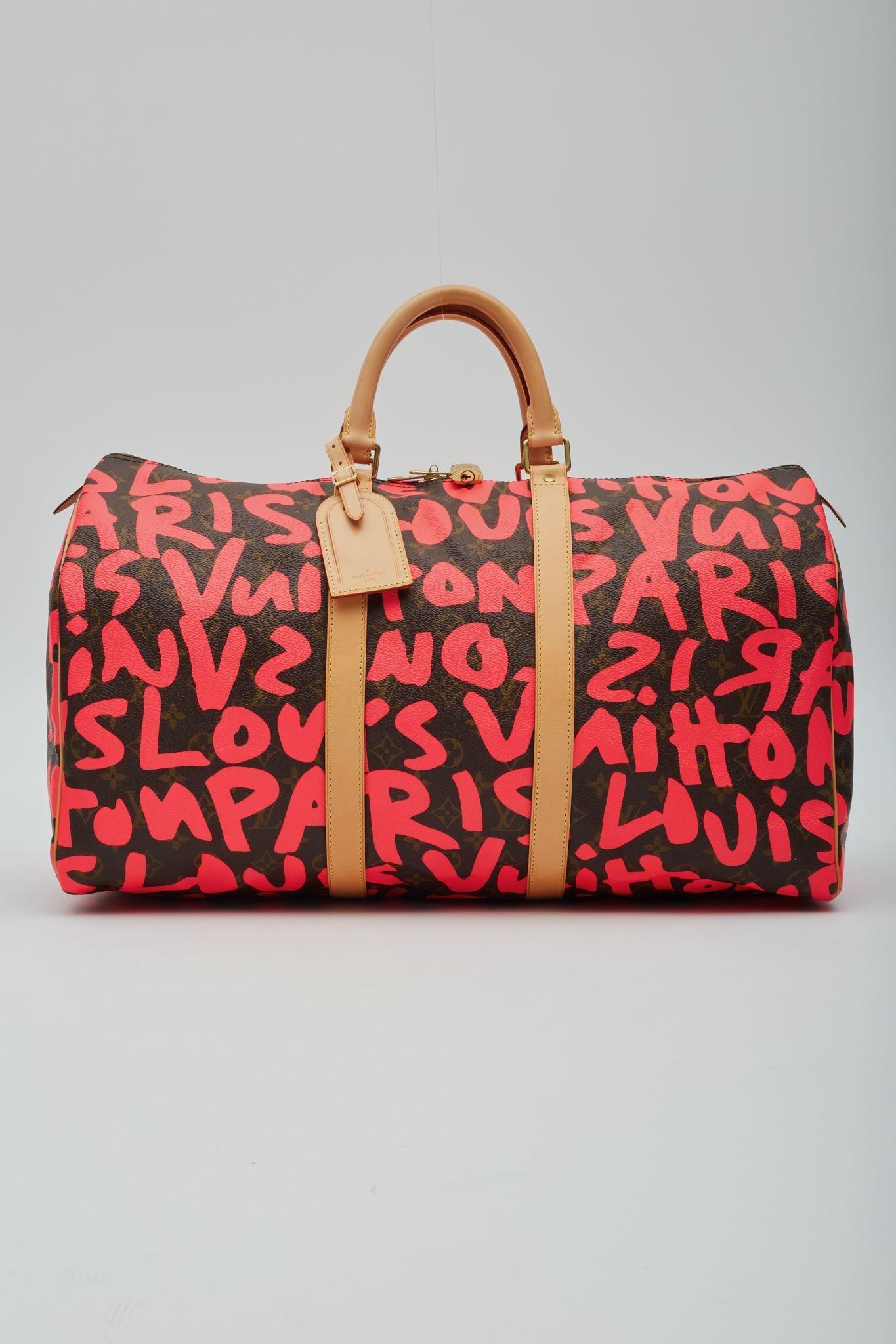 Louis Vuitton Monogram Graffiti Keepall 50 Fuchsia In Good Condition In Montreal, Quebec