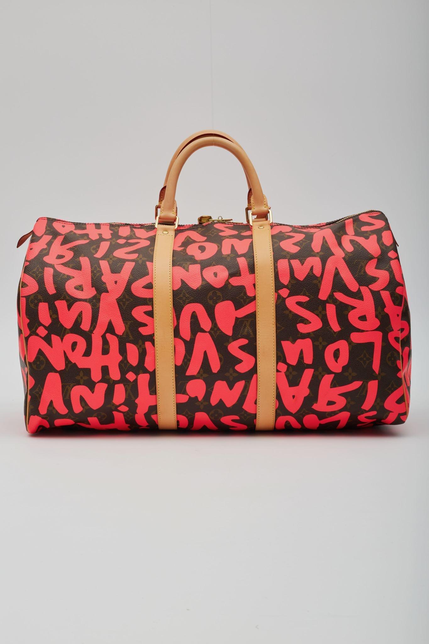 Women's Louis Vuitton Monogram Graffiti Keepall 50 Fuchsia
